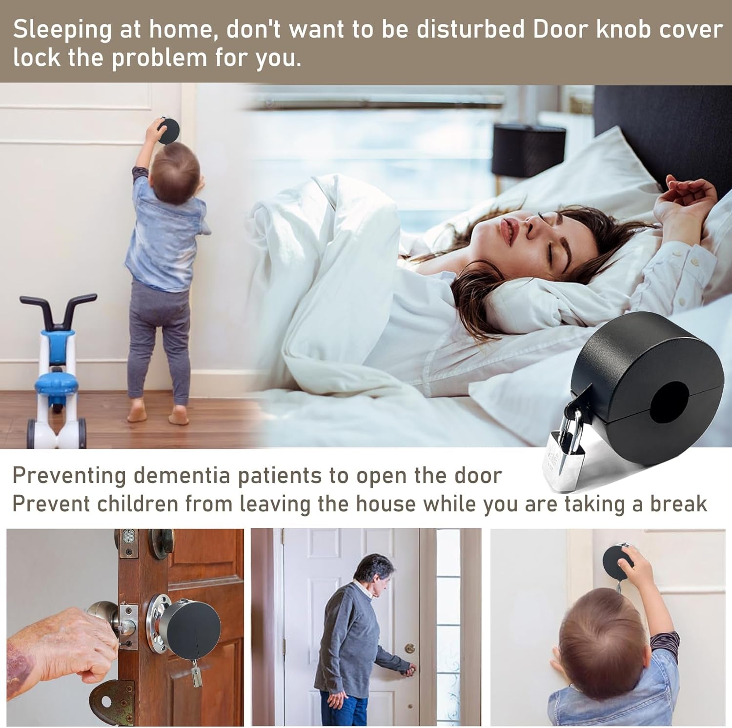 Door Knob Lock Out Device with Padlock, Door Handle Lock - Prevents Turning Door Handles and Entering Keyholes, for Covering Door Handles/Faucets/Valves, Stainless Steel (Black)