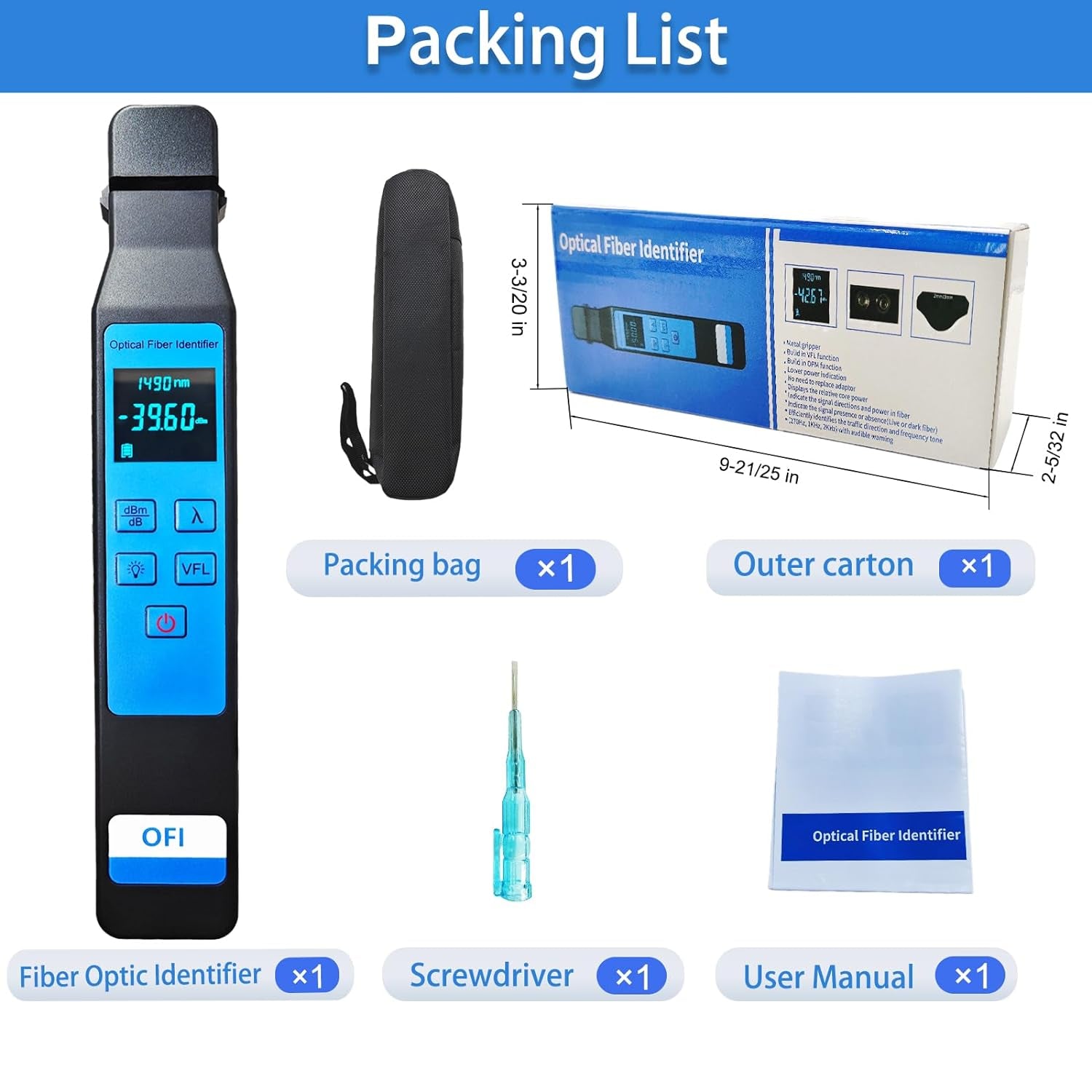 Optical Fiber Identifier with Wave Respond 800-1700Nm,Detection Rang +13~-50Dbm,Built in 10Mw VFL and Optical Power Meter OPM -50~+26Db Functions FTTH Tool with LED Color Screen