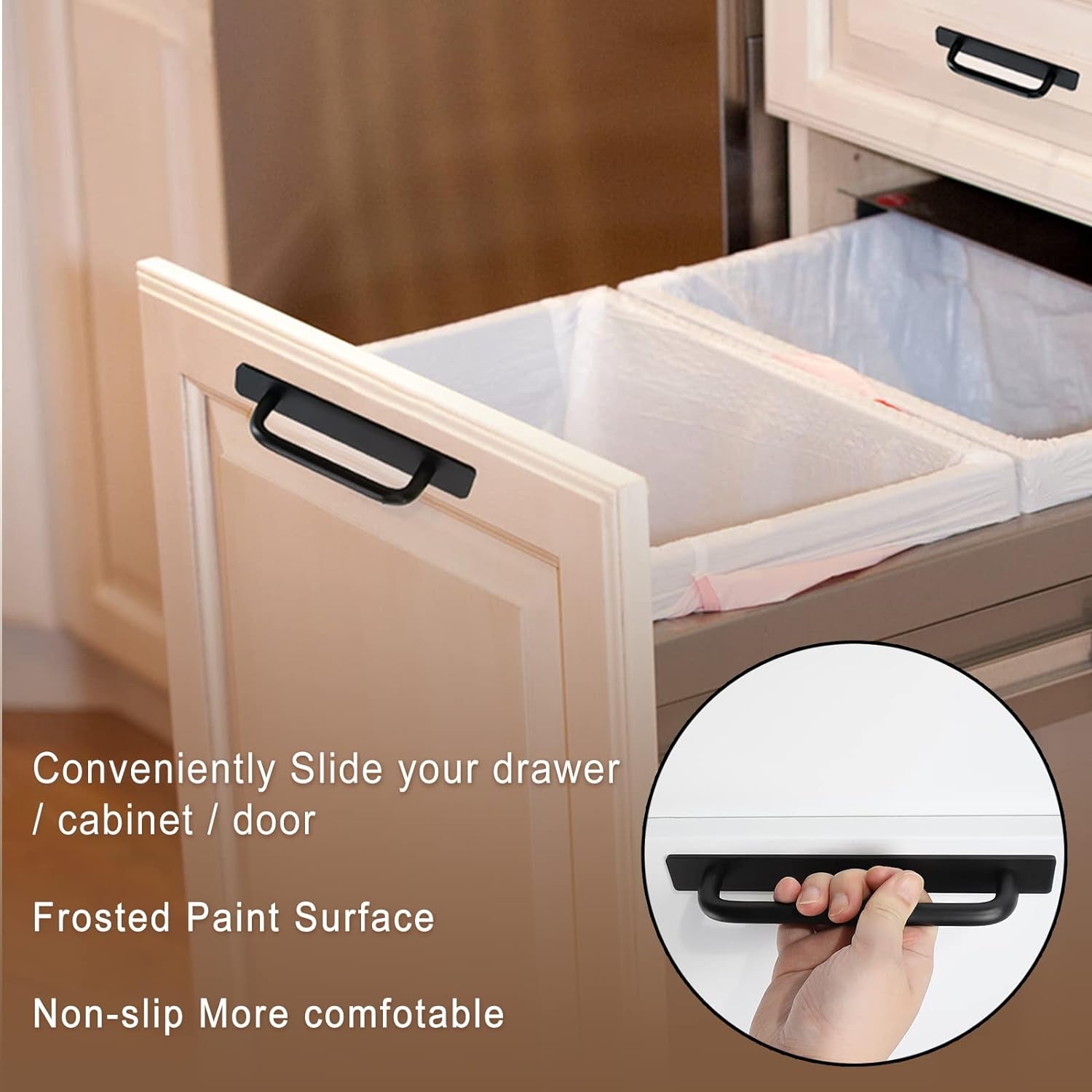 Adhesive Cabinet Door Handles Pulls - 2Pcs Stick on Handle No Drilling Shower Door Handle, Self Stick Cabinet Handles for Kitchen Cabinet Drawer Window Sliding Screen Door (148Mm, Black)