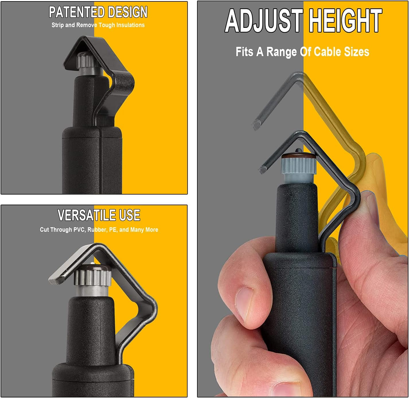Round Cable Stripper Tool - with Adjustable Cutting Depth Cable Jacket Slitter -For Fast and Precise Removal of Cable Jackets - 3/16" to 1 1/8" Diameter