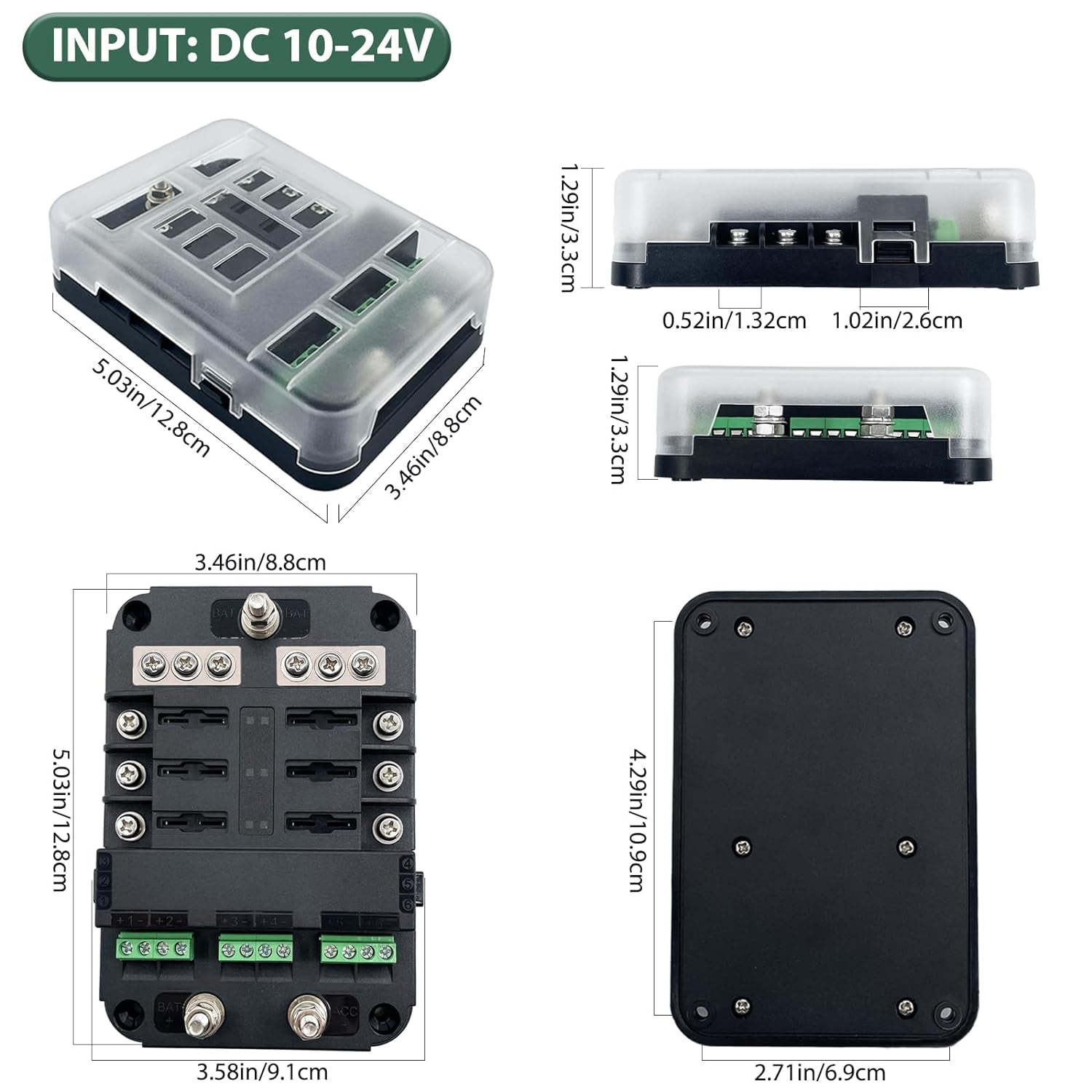 12V Fuse Block with Relay, Automotive 6 Circuits Fuse and Relay Box with Acc Interface, Universal Fuse Block and Relay Kit with LED Warning for Cars Trucks Marine Boat DC 12-24V