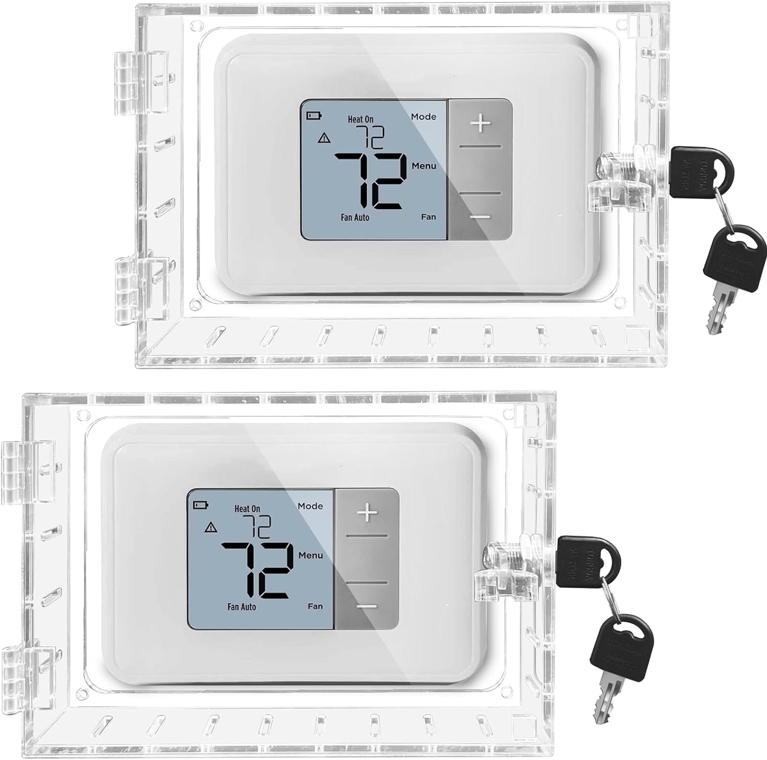 2PCS Large Thermostat Lock Box Cover with Key,Clear Thermostat Cover with Lock Fits Honeywell Thermostat on Wall,Ac Lock Box Cover with Key Fits Thermostats 6.5" W X5.0"H or Smaller