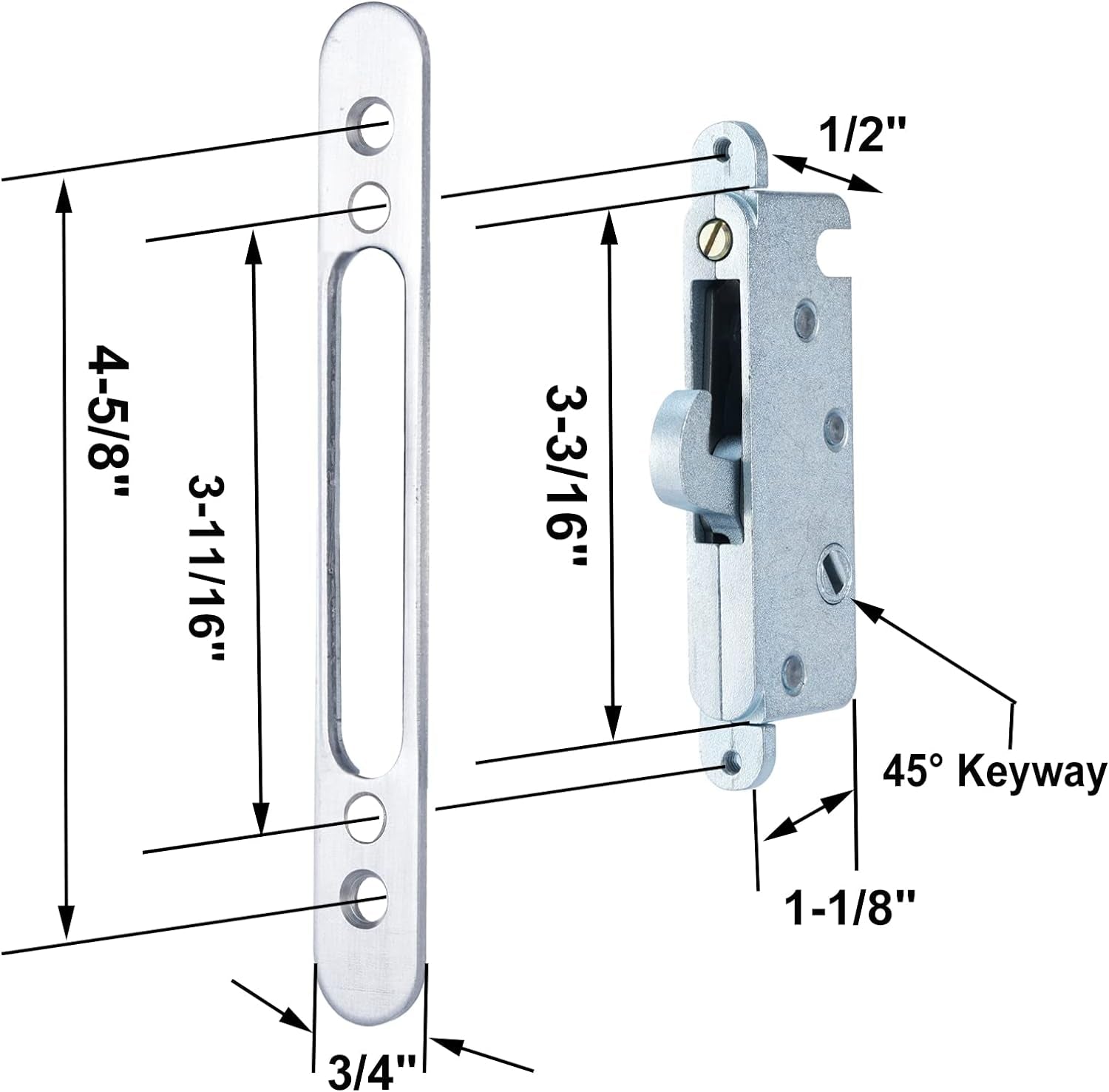 Patio Sliding Door Handle Set with Mortise Lock, Perfect Replacement Sliding Door Handle with Key Lock Fits Patio Doors Thickness 1-1/2" to 1-3/4", 3-15/16" Hole Spacing, Reversible Design（Black)