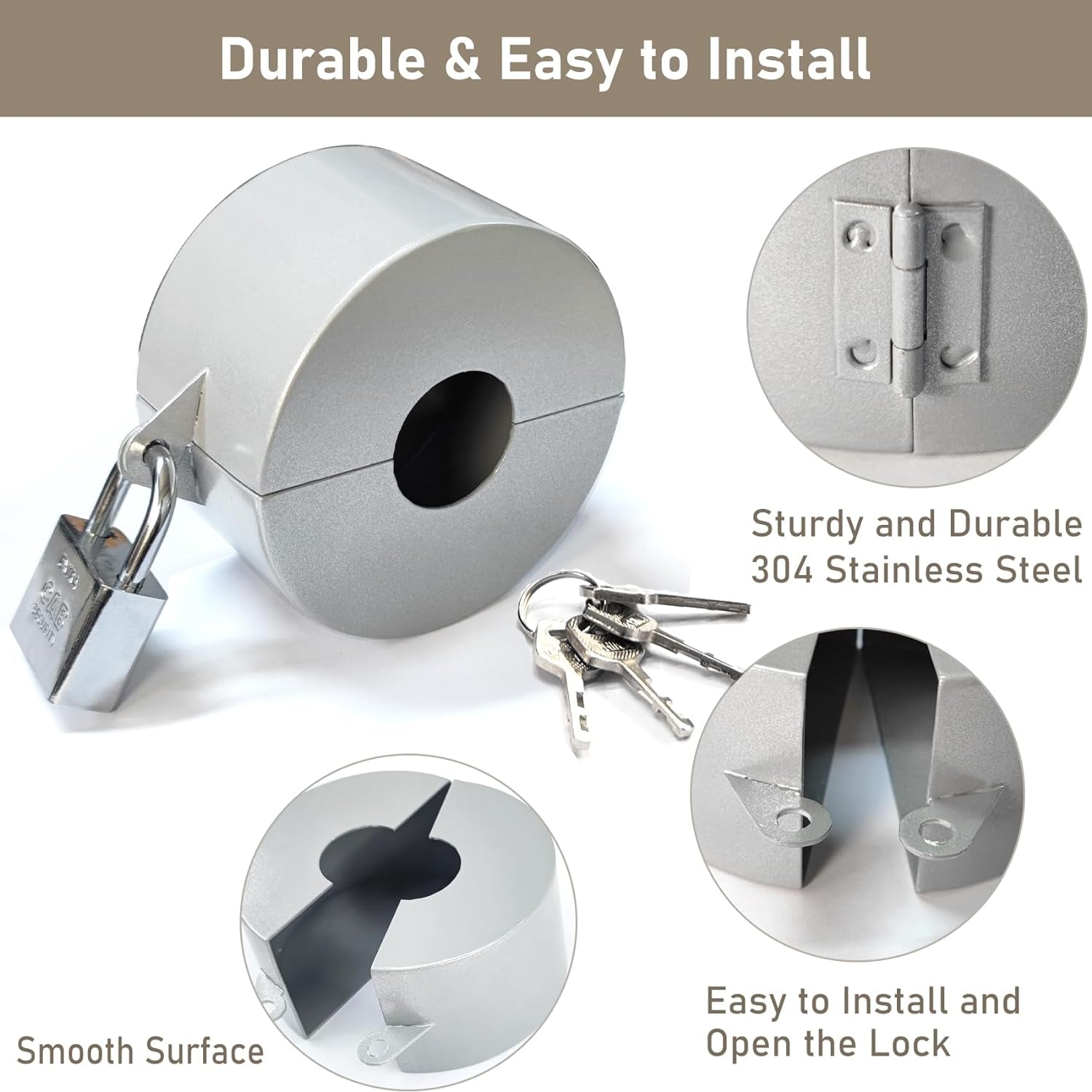 Door Knob Lock Out Device with Padlock, Door Handle Lock - Protects Door Handles from Turning and Entering Keyholes, for Covering Door Handles/Faucets/Valves, Stainless Steel (Silver)