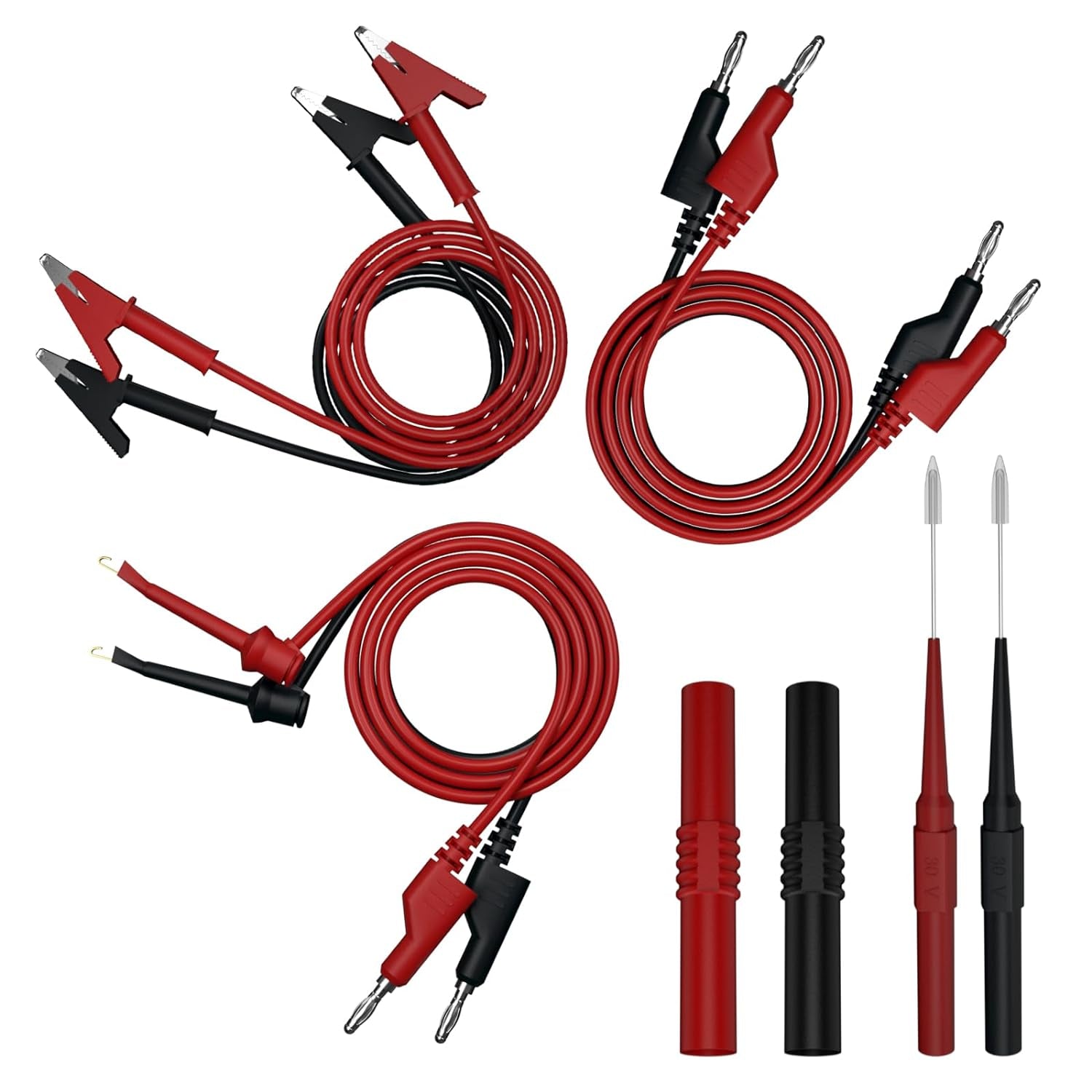 10 Pcs Multimeter Test Leads Kit with Double Ended Alligator,Insulated Clips,Banana Plug Test Leads,Test Probes 1000V 15A CAT III for Fluke,Kaiweets,Innova Multimeter,Voltmeter,Clamp Meter