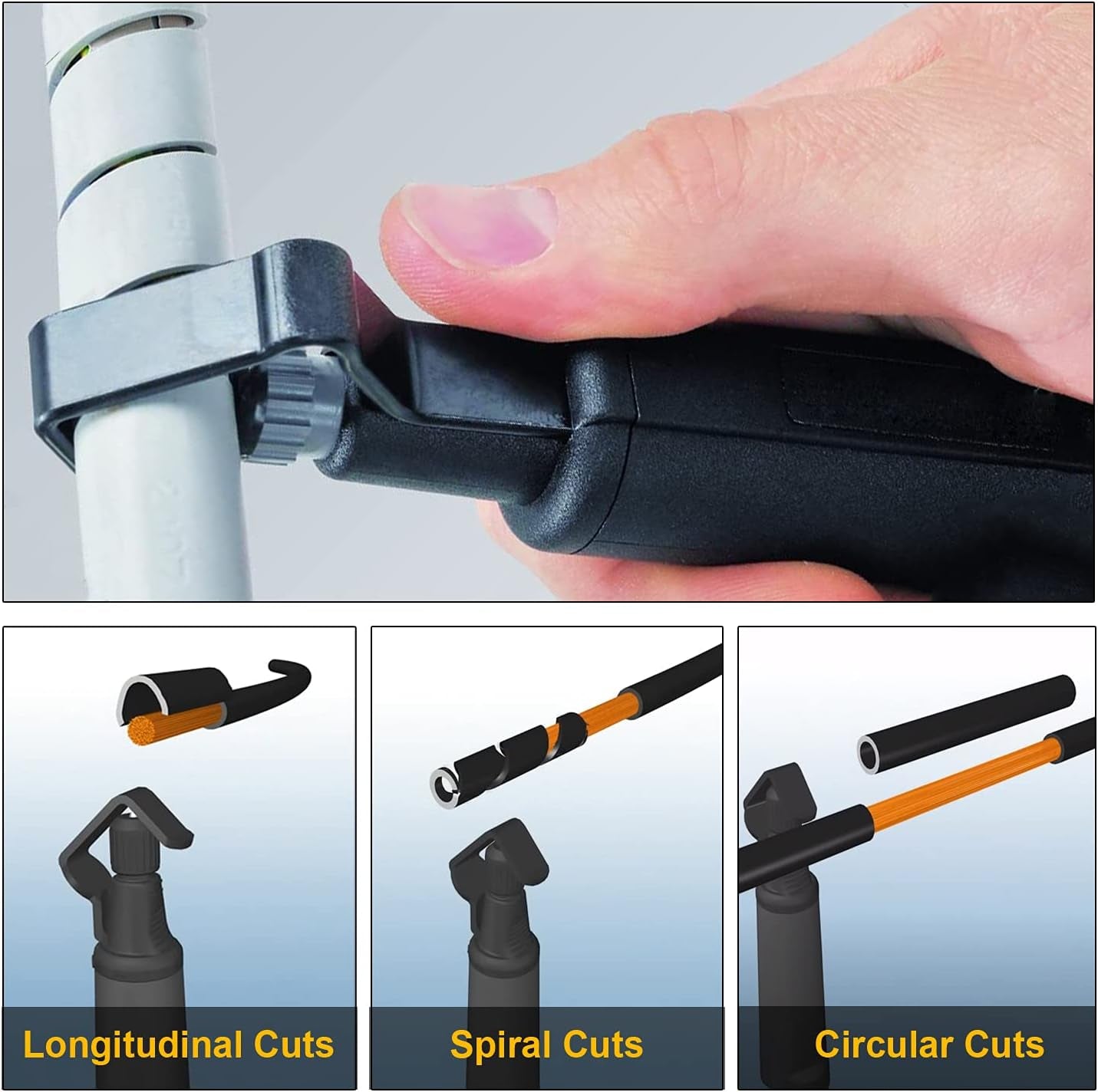 Round Cable Stripper Tool - with Adjustable Cutting Depth Cable Jacket Slitter -For Fast and Precise Removal of Cable Jackets - 3/16" to 1 1/8" Diameter