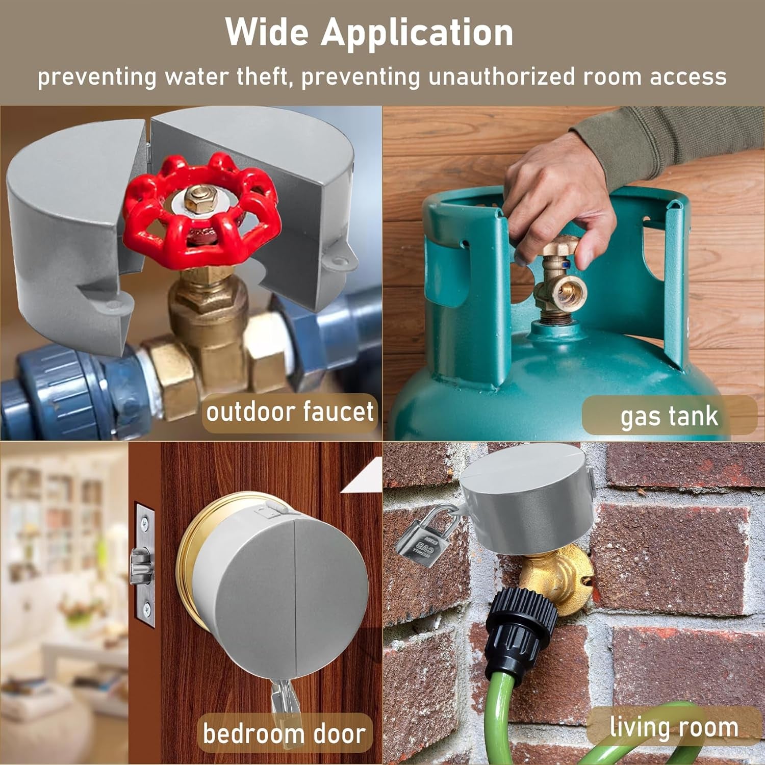 Gate Valve Locking Device with Lock - Outdoor Faucet Lock, Water Spigot Lock, for 1-1/2 to 3 in Dia Valve Handles, Prevent Water Theft, Unauthorized Water Use (Silver)