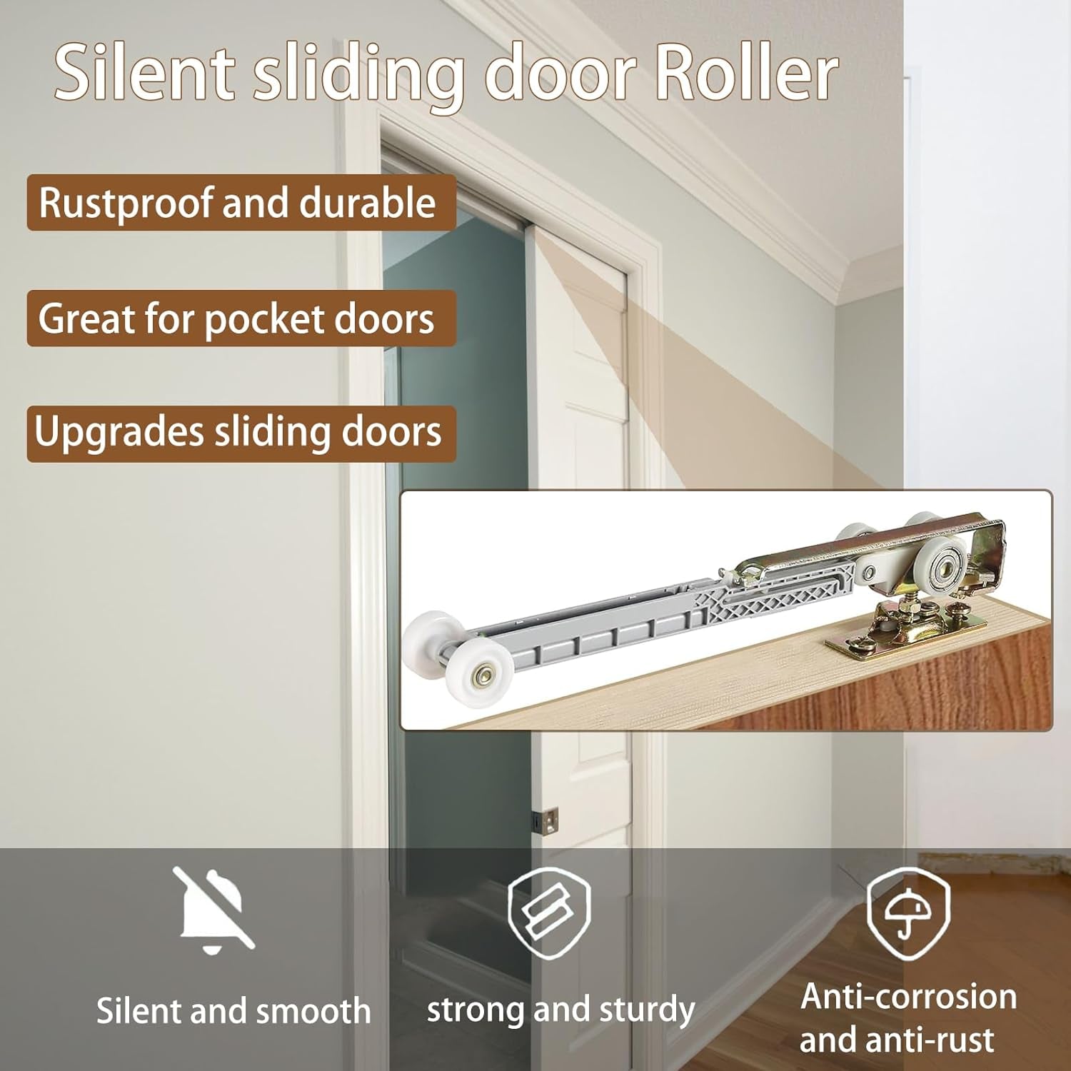 Sliding Door Soft Closing Kit, Hardware Soft Closing Hanger Fits Hardware Part #1060 Replacement Kit, Durable, Slam-Proof Door Soft Closing with Extra Pocket Door Frame Roller