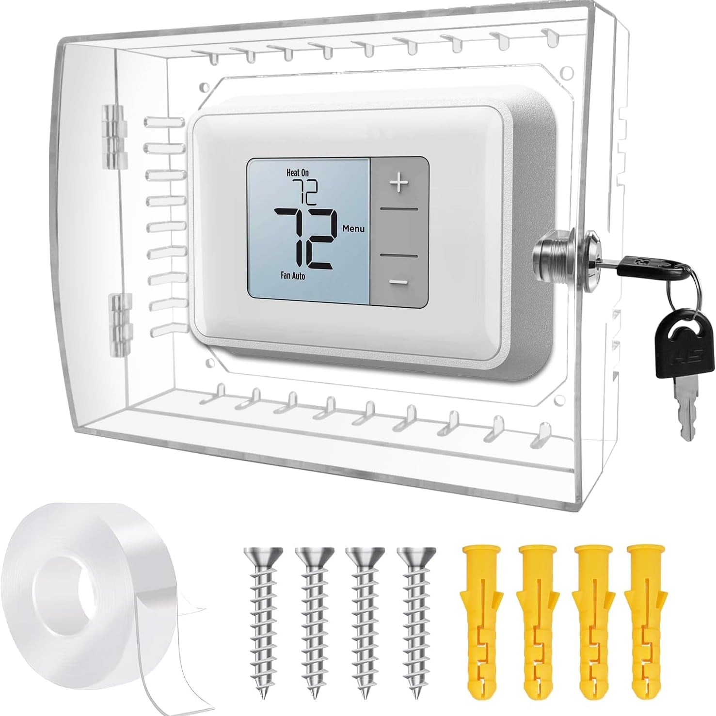 Large Thermostat Lock Box Cover with Key, Clear Thermostat Cover with Lock Compatible with Home Thermostat on Wall, AC Lock Box Cover with Key Fits Thermostats 4.8"H X 6" W or Smaller (1Pack)