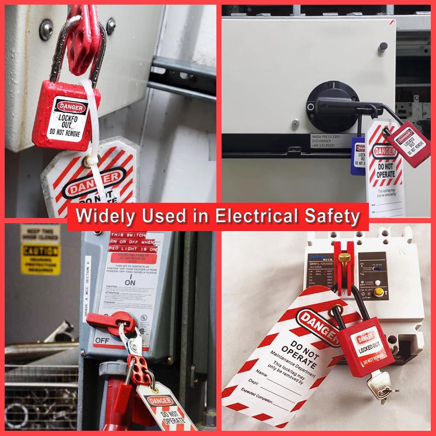 35 Pcs Electrical Lockout Tagout Kit - Plug Lockout, Hasps Clamp and Universal Circuit Breaker Lock, 4 Loto Safety Padlock with Number(2 Keys per Lock), Red Bag, Lockout Tags, Nylon Ties