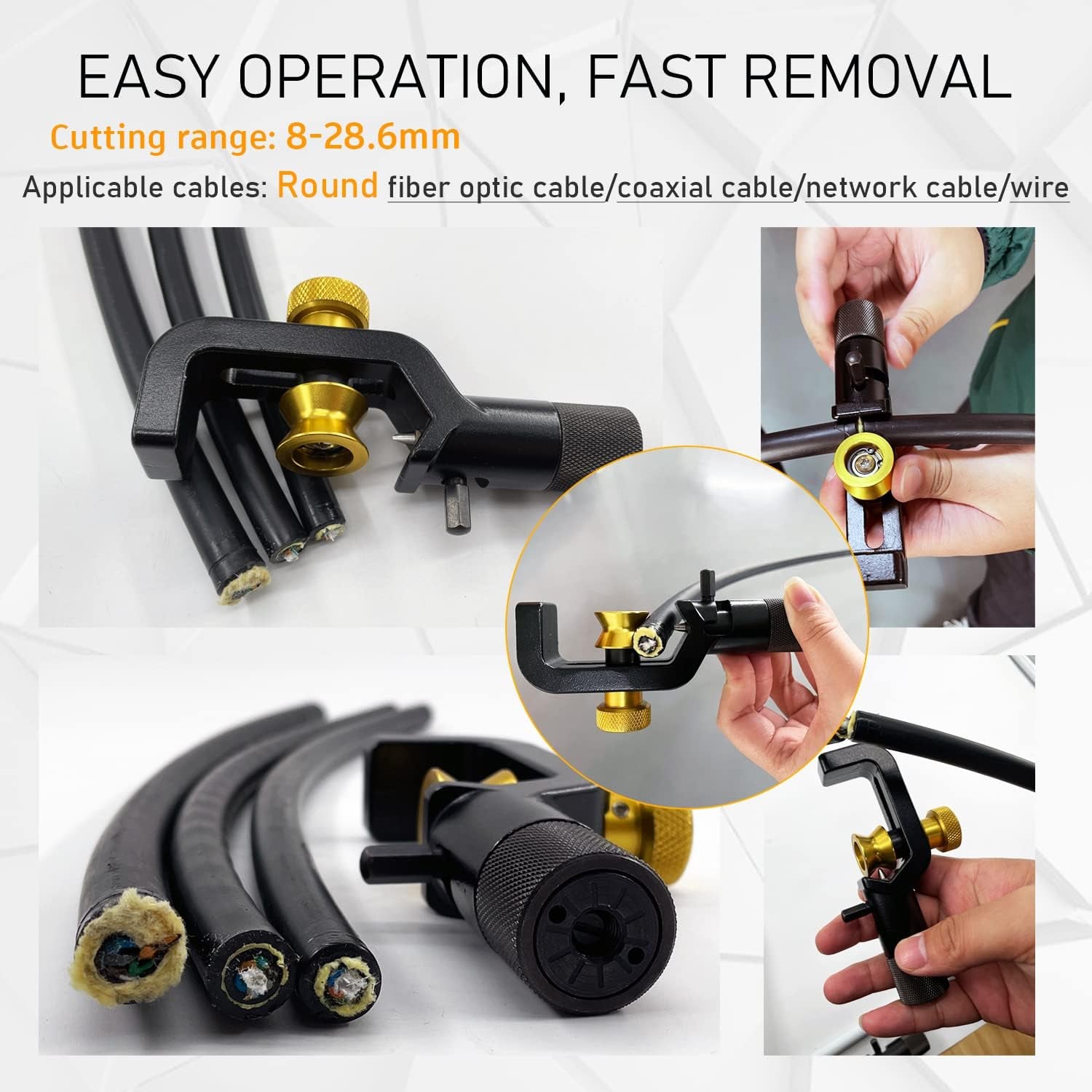 Armored Cable Stripper Tools 8-28Mm Wire Stripper Coax Mid Span Cable Stripper Radial Cutter Slitting Ring Tools Coax round Cable Jacket Stripping Armored Fiber Optic Cable Stripper Tools