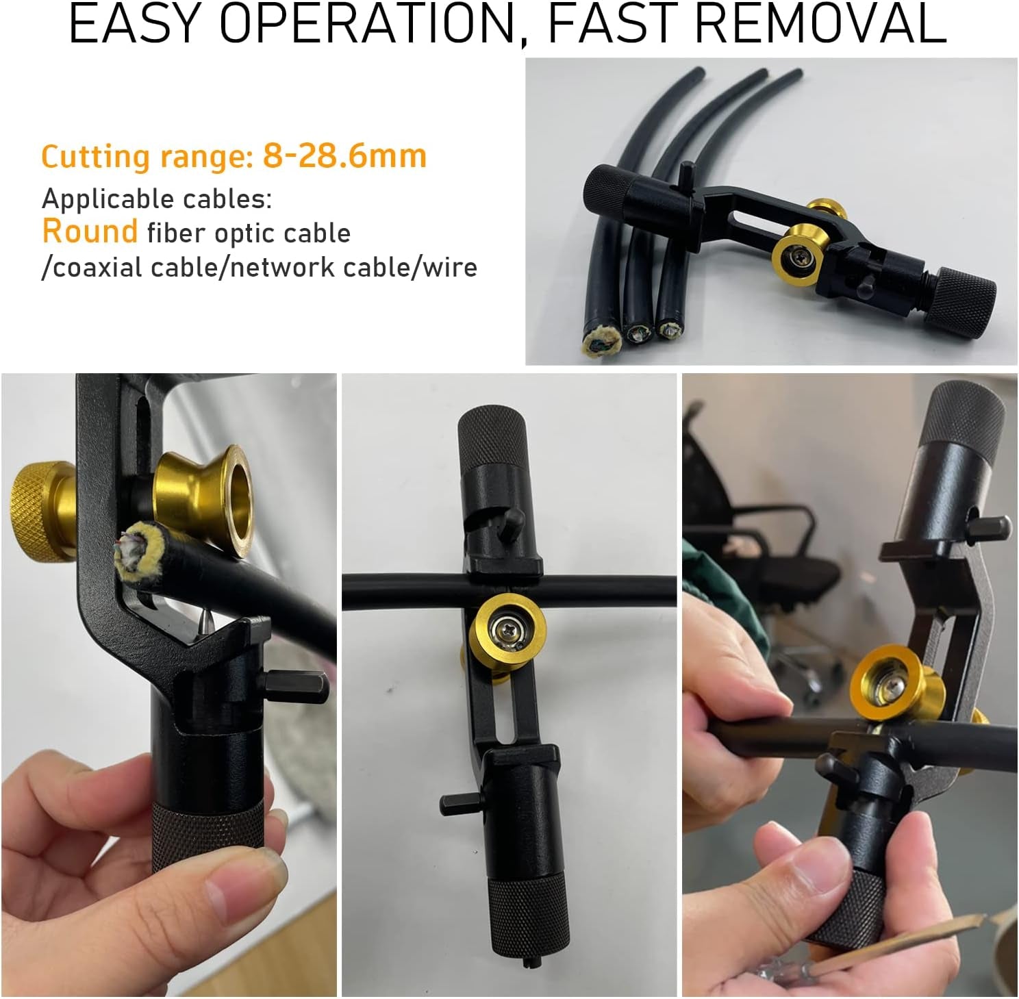 Armored Cable Stripper Tools 8-28.6Mm Double Head Armored Fiber Cable Stripping/Fiber Optic Tools/Wire Insulation Knife Coax Mid Span round Cable Jacket Stripper Radial Slitting Ring Tools