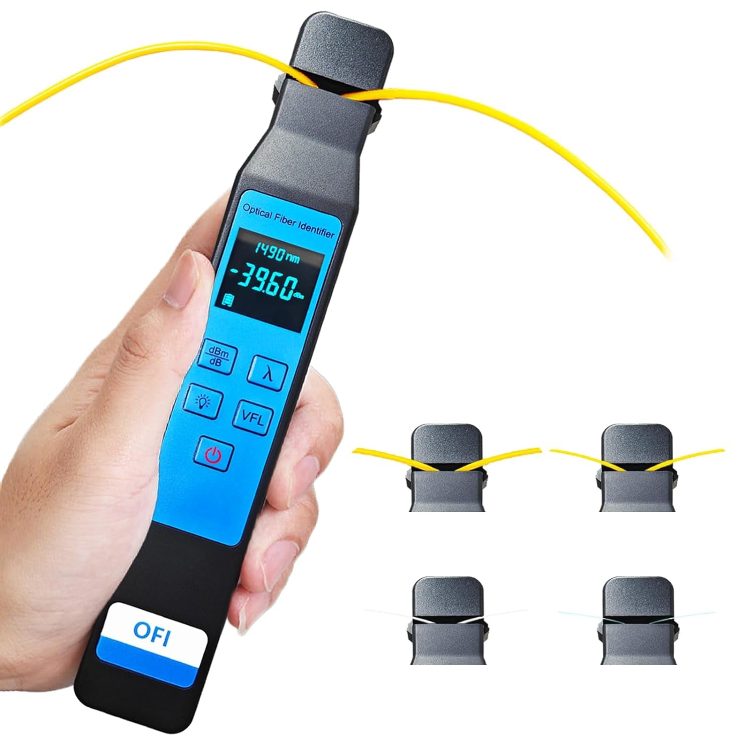 Optical Fiber Identifier with Wave Respond 800-1700Nm,Detection Rang +13~-50Dbm,Built in 10Mw VFL and Optical Power Meter OPM -50~+26Db Functions FTTH Tool with LED Color Screen