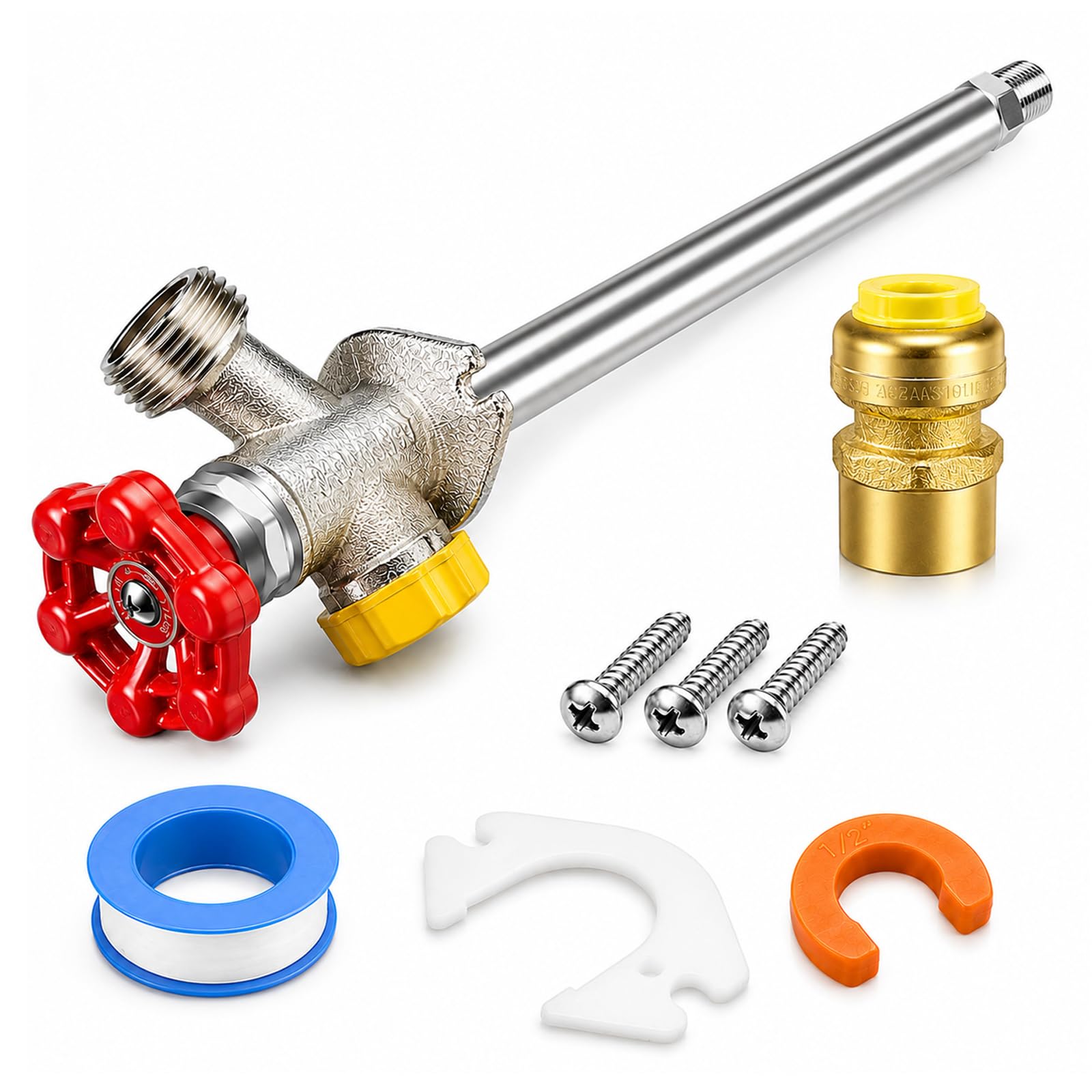 12inch Anti-Siphon Frost Free Sillcock, No Lead Brass Frost Proof Outdoor Faucet Bib with Backflow Preventer, 1/2" Push-to-Fit Connector X 3/4 Inch Hose Bibb Frost Free Spigot