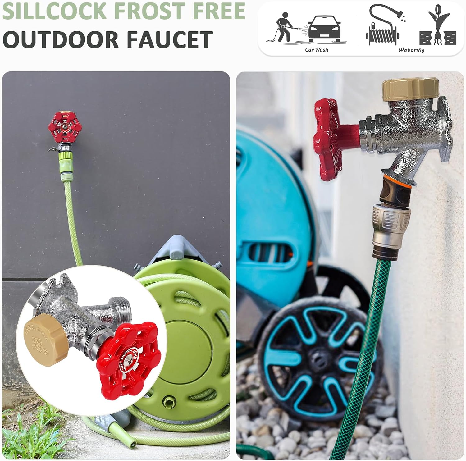 12inch Anti-Siphon Frost Free Sillcock, No Lead Brass Frost Proof Outdoor Faucet Bib with Backflow Preventer, 1/2" Push-to-Fit Connector X 3/4 Inch Hose Bibb Frost Free Spigot