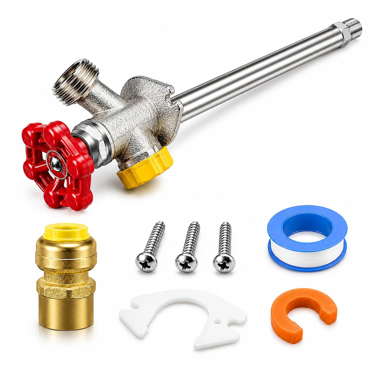 12inch Anti-Siphon Frost Free Sillcock, No Lead Brass Frost Proof Outdoor Faucet Bib with Backflow Preventer, 1/2" Push-to-Fit Connector X 3/4 Inch Hose Bibb Frost Free Spigot