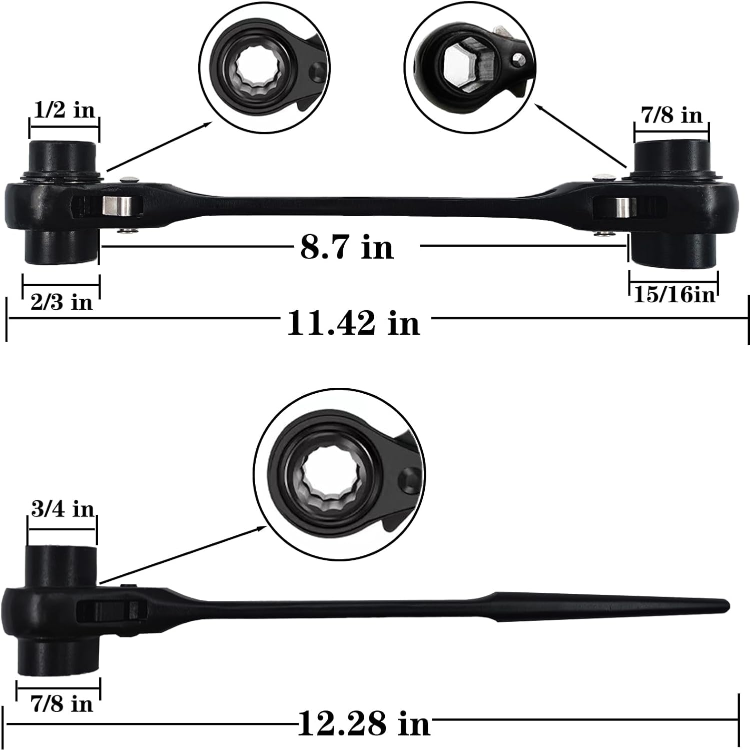 2PC Reversible Ratcheting Wrench Set,Including1/2,2/3",3/4",7/8",15/16",14×17Mm,19×22Mm,19×24Mm,Two Models of Hexagonal Ratchet Wrench and 12 Pointed Ratchet Wrench