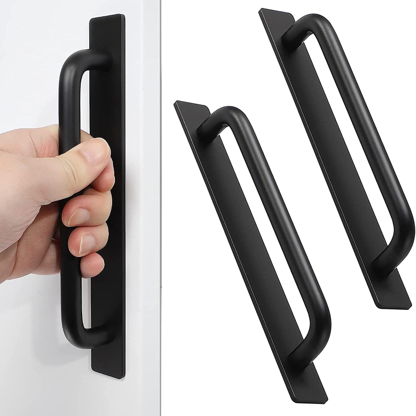 Adhesive Cabinet Door Handles Pulls - 2Pcs Stick on Handle No Drilling Shower Door Handle, Self Stick Cabinet Handles for Kitchen Cabinet Drawer Window Sliding Screen Door (212Mm, Black)