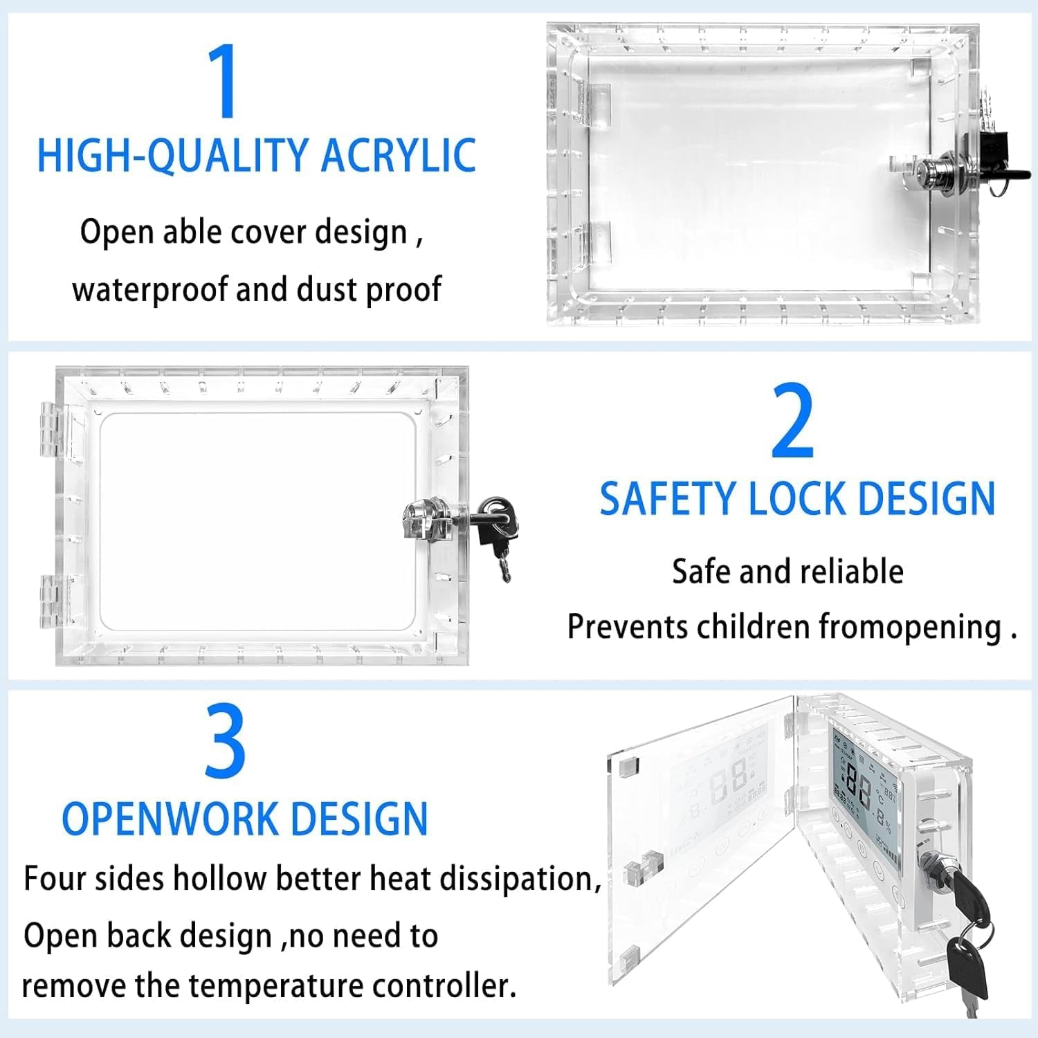 Universal Thermostat Lock Box with Key,Clear Large Thermostat Guard for Thermostat on Wall,Thermostat Guard,Thermostat Cover Fits Thermostats 6.5" H X 4.72" W X 1.97" D or Smaller (1 Set)