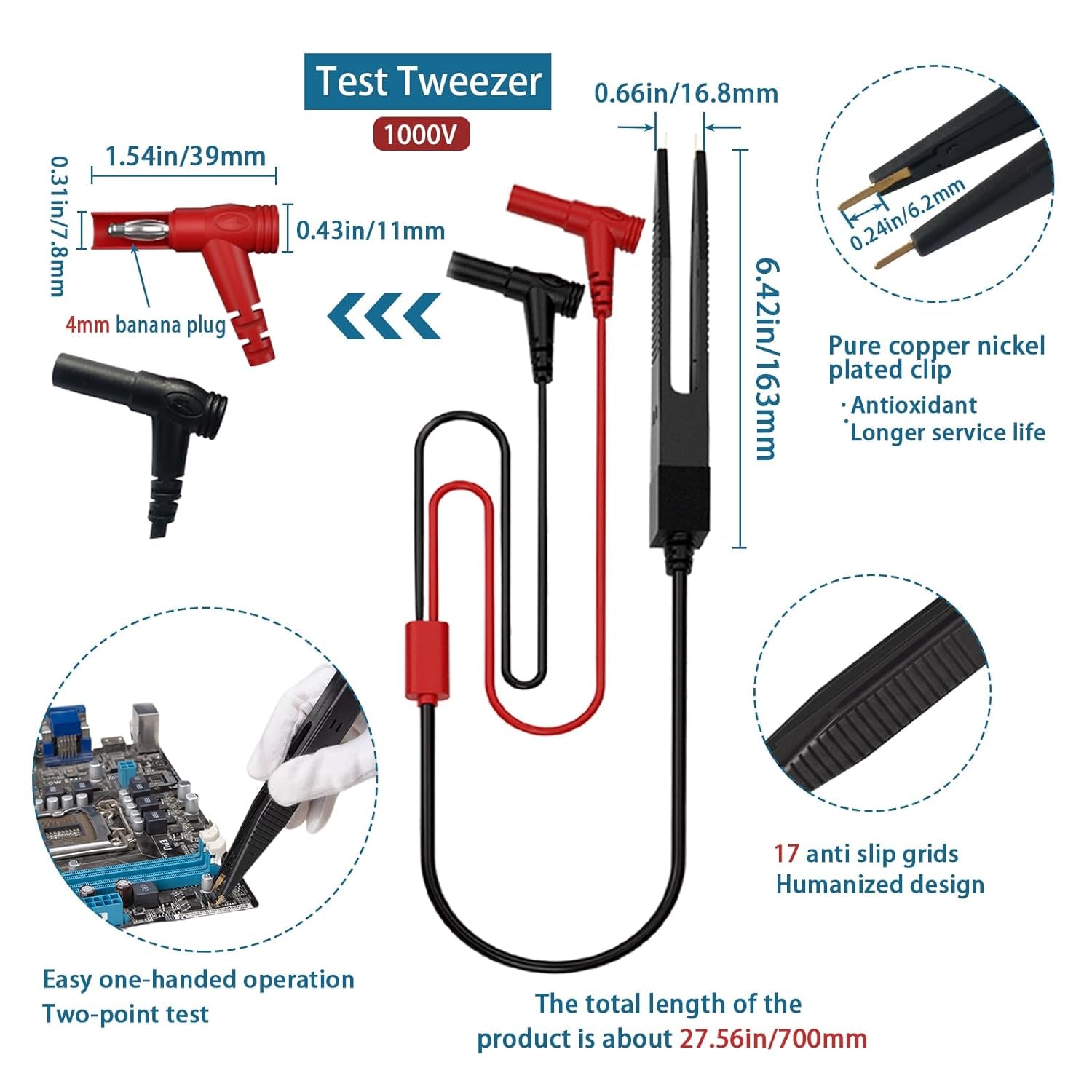 15 Pcs Multimeter Test Leads Kit with Alligator Clips,Test Hook,Test Probe,Tweezer CAT III 1000V & CAT IV 600V 10A for Professional Electrical Testing for Fluke/Astroai/Innova Multimeter,Clamp Meter