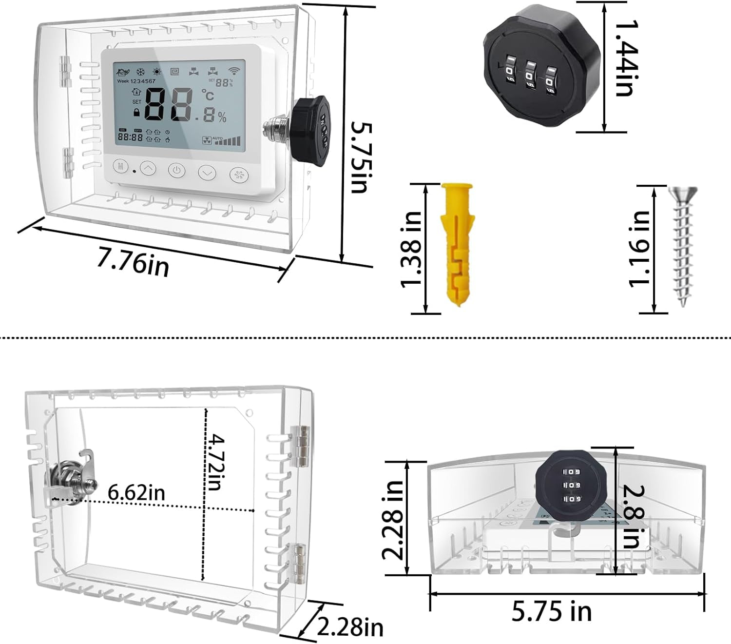 Thermostat Lock Box,Thermostat Cover with Lock,Pc Wall Thermostat Lockbox,Fits Thermostats 5" H X 6" W or Smaller,Mainly for Home Thermostat