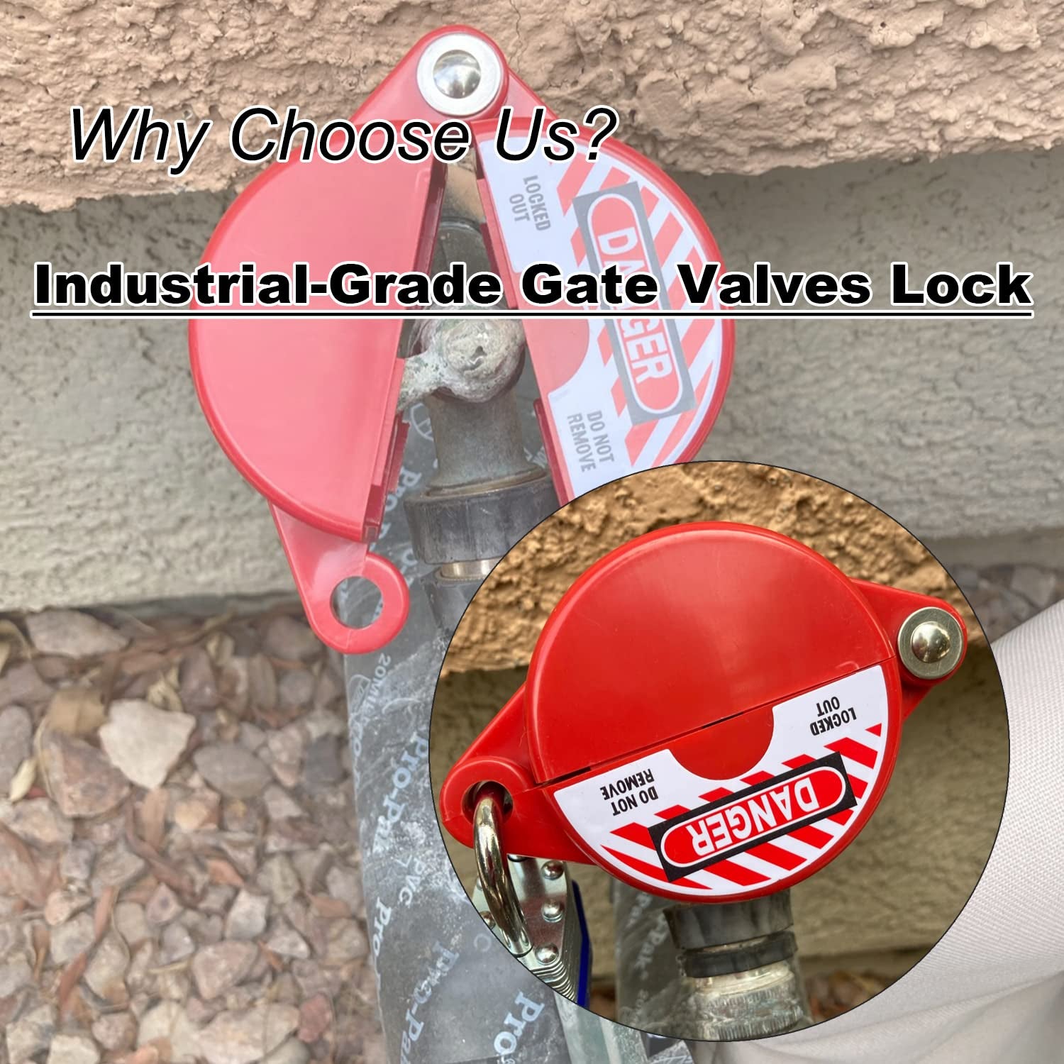 Gate Valve Lockout Device 2Pack Rotating Plastic Outdoor Water Hose Protector Babyproof 1-2.5In Diameter Valve Handles Red Secure for Water Spigot Faucet Knob Oil Natural Gas Propane Tank Lock Outdoor