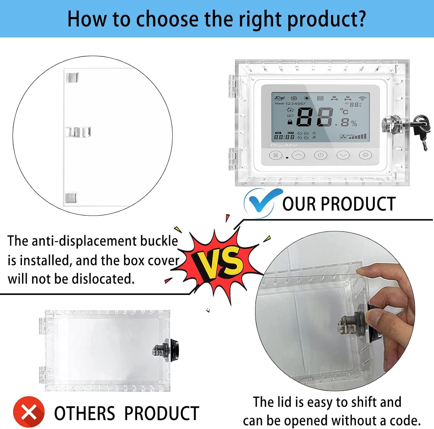 Universal Thermostat Lock Box with Key,Clear Large Thermostat Guard for Thermostat on Wall,Thermostat Guard,Thermostat Cover Fits Thermostats 6.5" H X 4.72" W X 1.97" D or Smaller (1 Set)