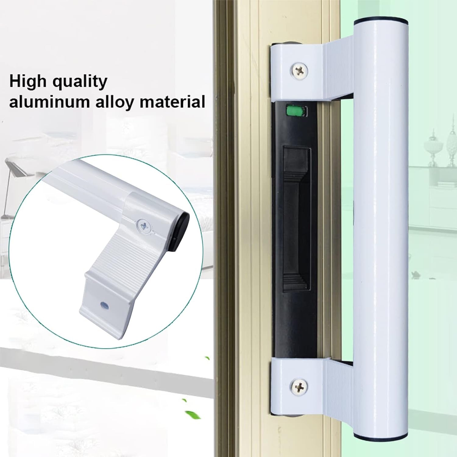 Sliding Door Handle 8" Aluminum Sliding Glass Door Pull - Sliding Patio Door Handles Fits 6-5/8 in Mounting Holes for Old or Damaged Door Pull - Perfect for Patio and Glass Doors (White)