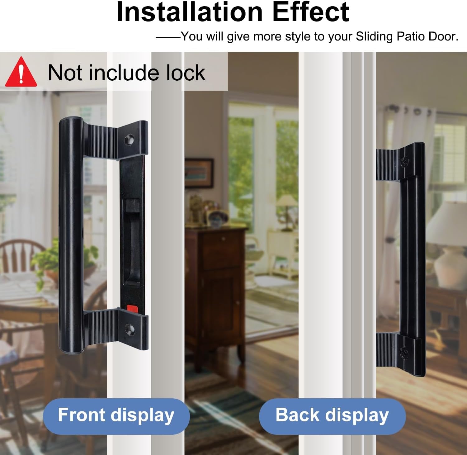 Sliding Door Handle 8" Aluminum Sliding Glass Door Pull - Sliding Patio Door Handles Fits 6-5/8 in Mounting Holes for Old or Damaged Door Pull - Perfect for Patio and Glass Doors (Black)