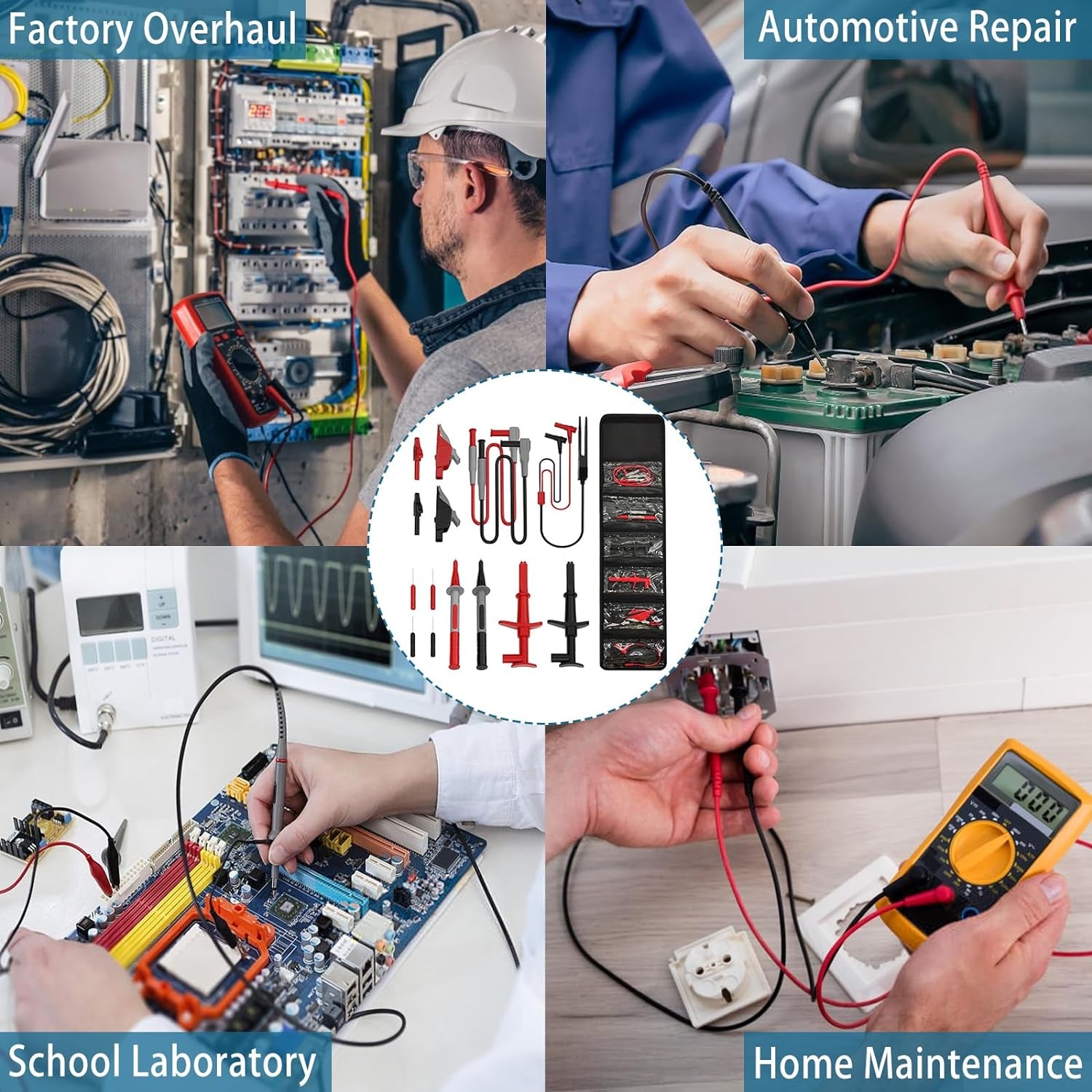 15 Pcs Multimeter Test Leads Kit with Alligator Clips,Test Hook,Test Probe,Tweezer CAT III 1000V & CAT IV 600V 10A for Professional Electrical Testing for Fluke/Astroai/Innova Multimeter,Clamp Meter