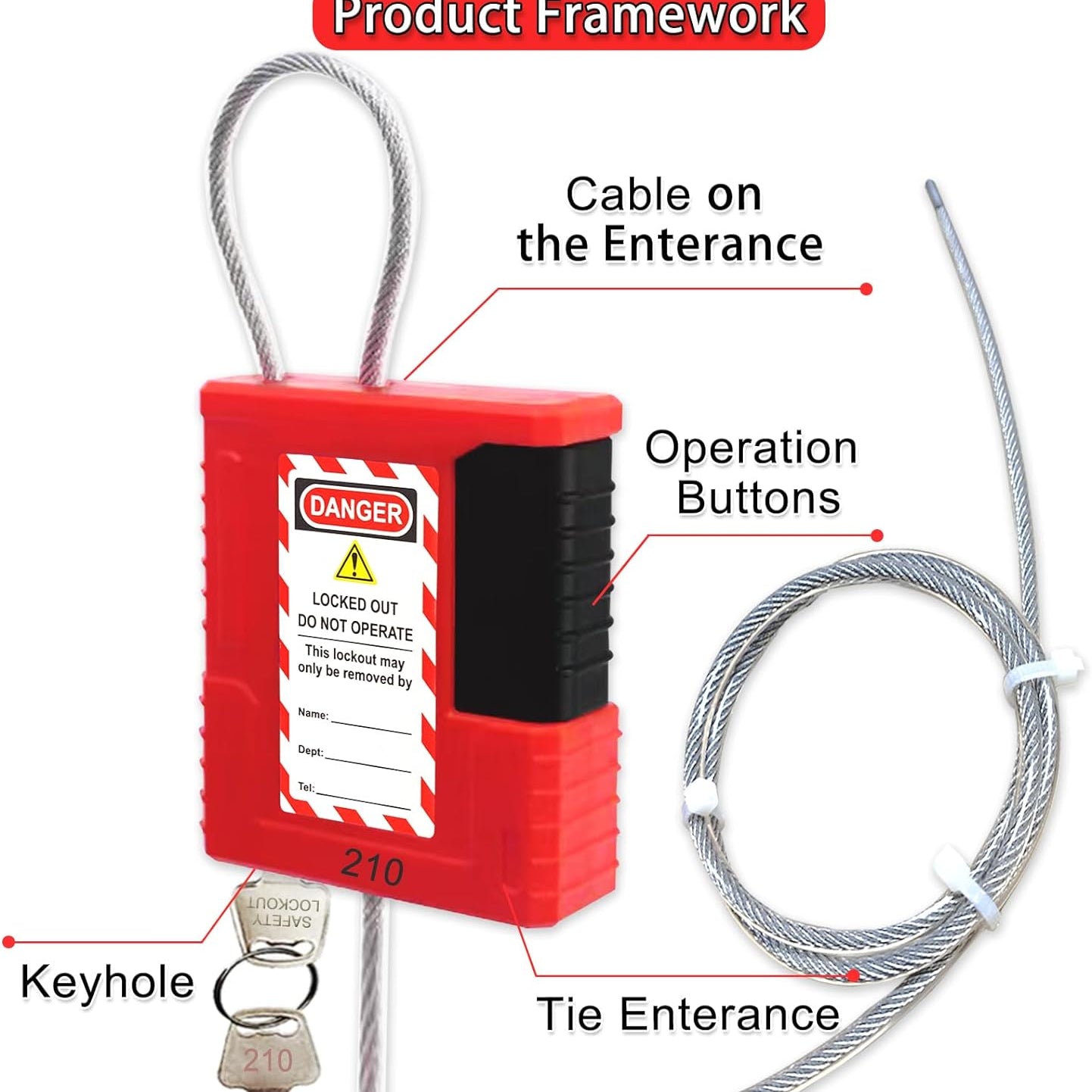 Lockout Tagout Cable Lock - 3.3Ft Adjustable Cable Lock, Steel Cable Lock with Vinyl Coating, Loto Cable for Lock Out Tag Out, Premium Grade, OSHA Compliant 0.16" Diameter,