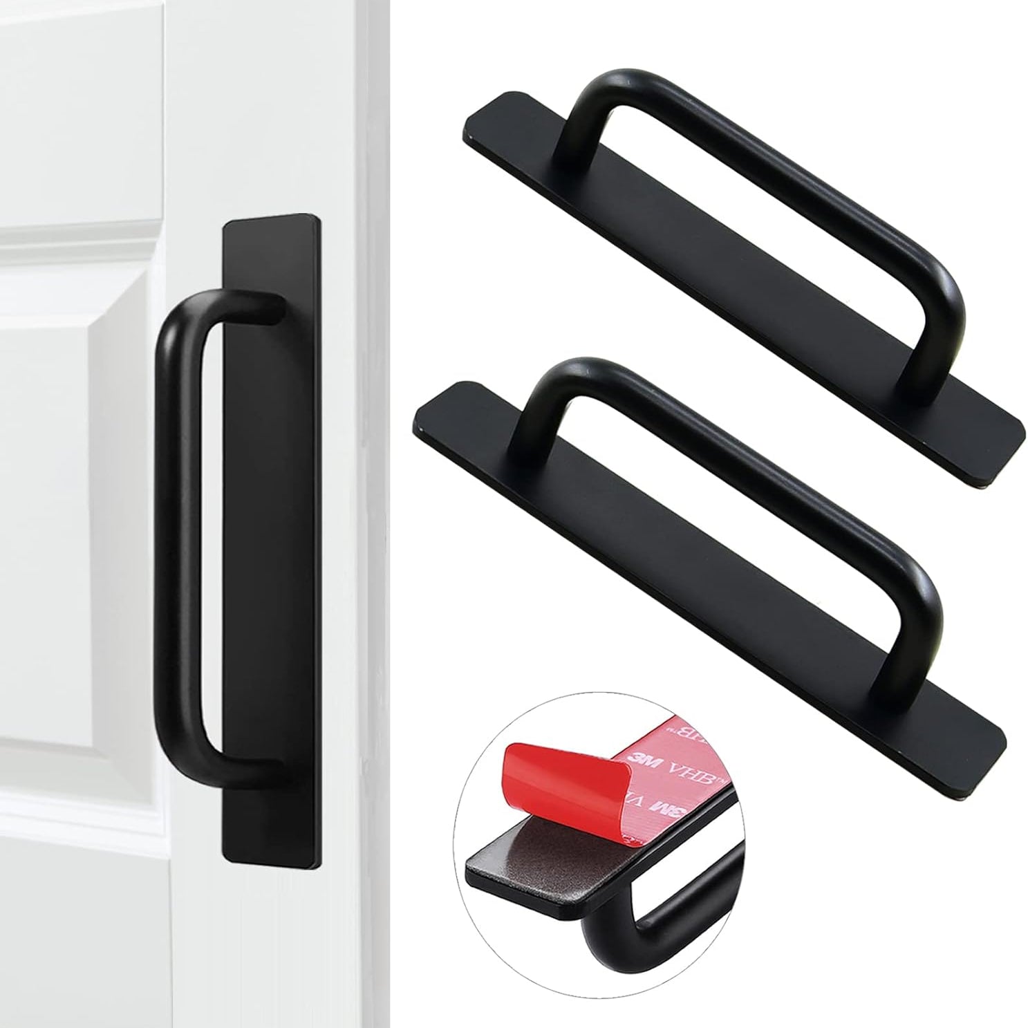 Adhesive Cabinet Door Handles Pulls - 2Pcs Stick on Handle No Drilling Shower Door Handle, Self Stick Cabinet Handles for Kitchen Cabinet Drawer Window Sliding Screen Door (148Mm, Black)