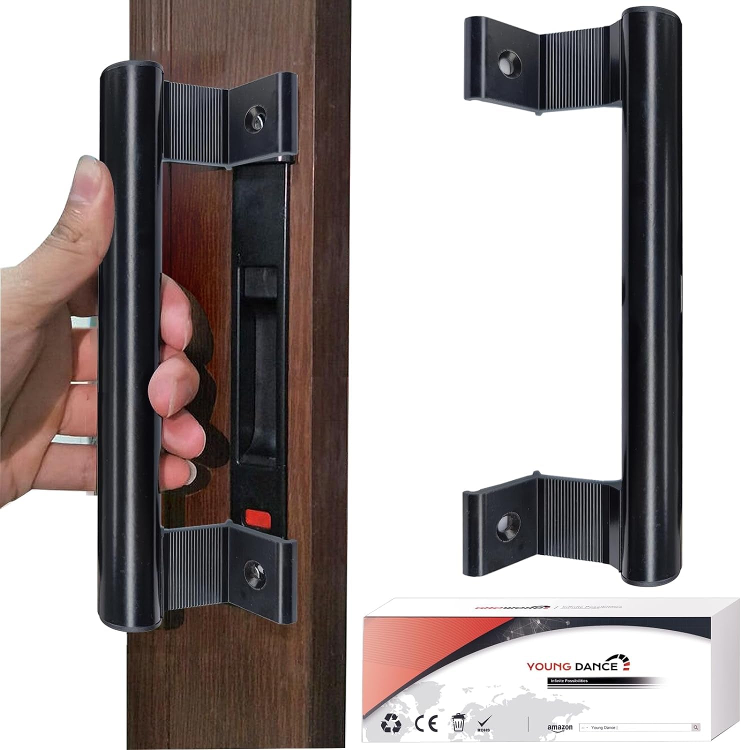 Sliding Door Handle 8" Aluminum Sliding Glass Door Pull - Sliding Patio Door Handles Fits 6-5/8 in Mounting Holes for Old or Damaged Door Pull - Perfect for Patio and Glass Doors (Black)