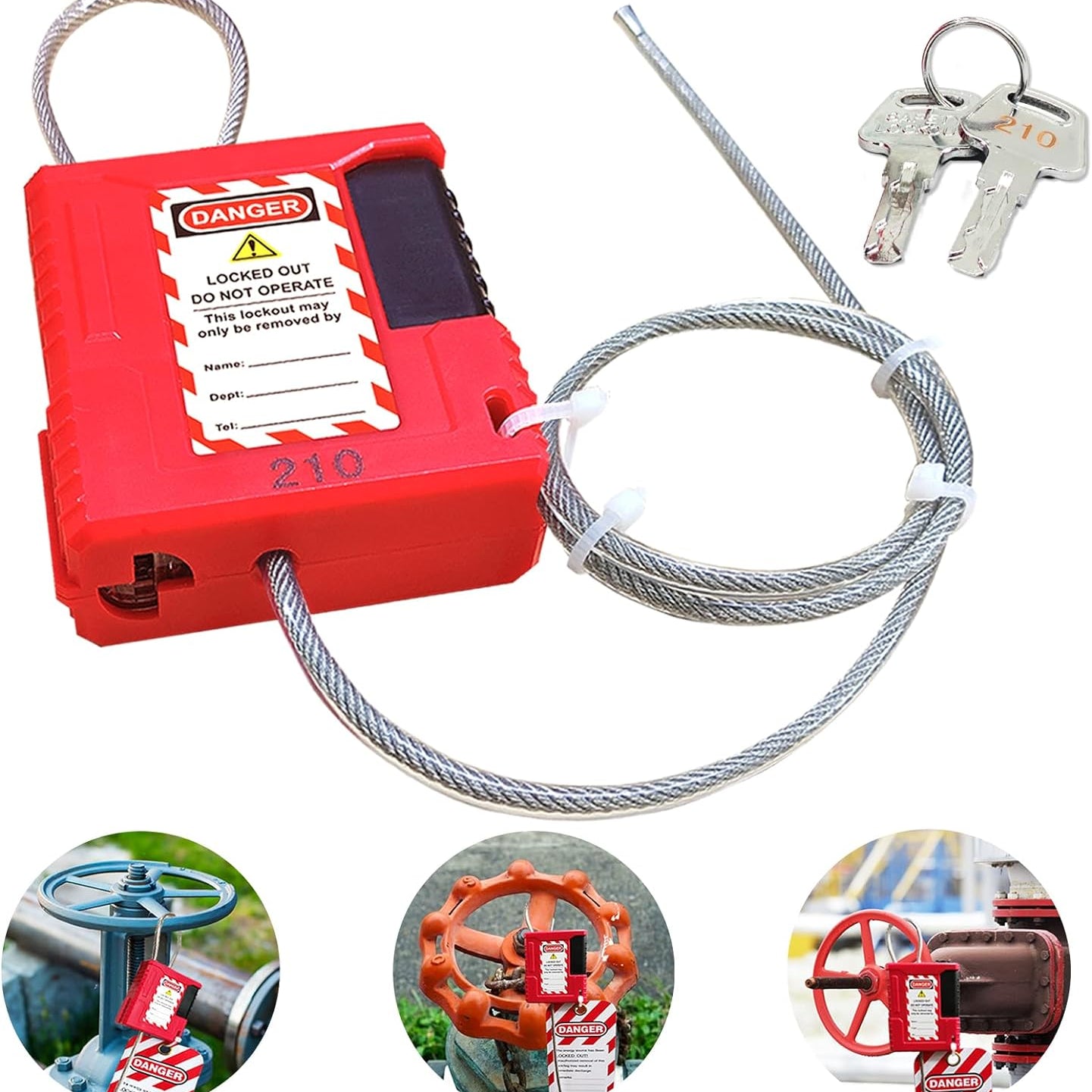 Lockout Tagout Cable Lock - 3.3Ft Adjustable Cable Lock, Steel Cable Lock with Vinyl Coating, Loto Cable for Lock Out Tag Out, Premium Grade, OSHA Compliant 0.16" Diameter,