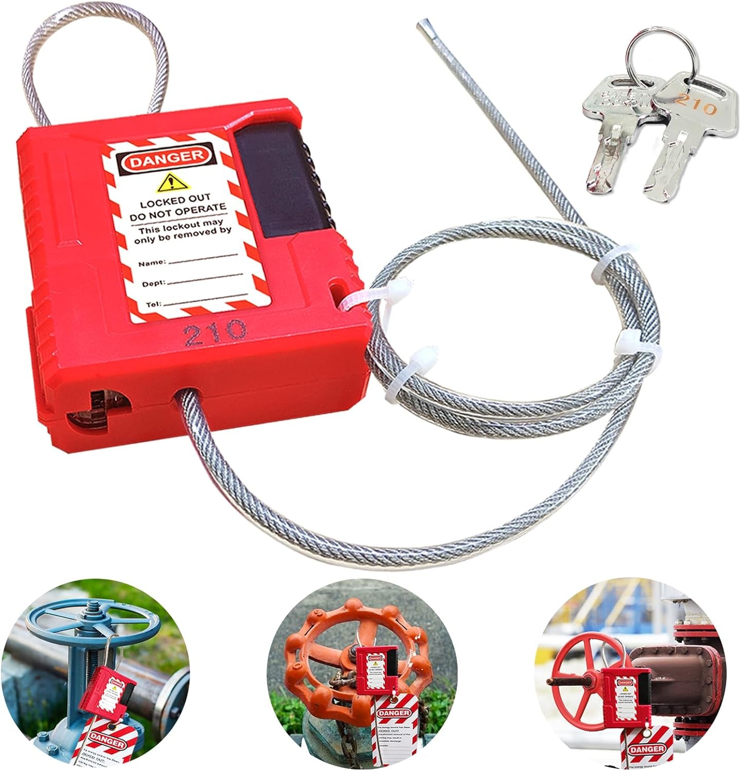 Lockout Tagout Cable Lock - 3.3Ft Adjustable Cable Lock, Steel Cable Lock with Vinyl Coating, Loto Cable for Lock Out Tag Out, Premium Grade, OSHA Compliant 0.16" Diameter,