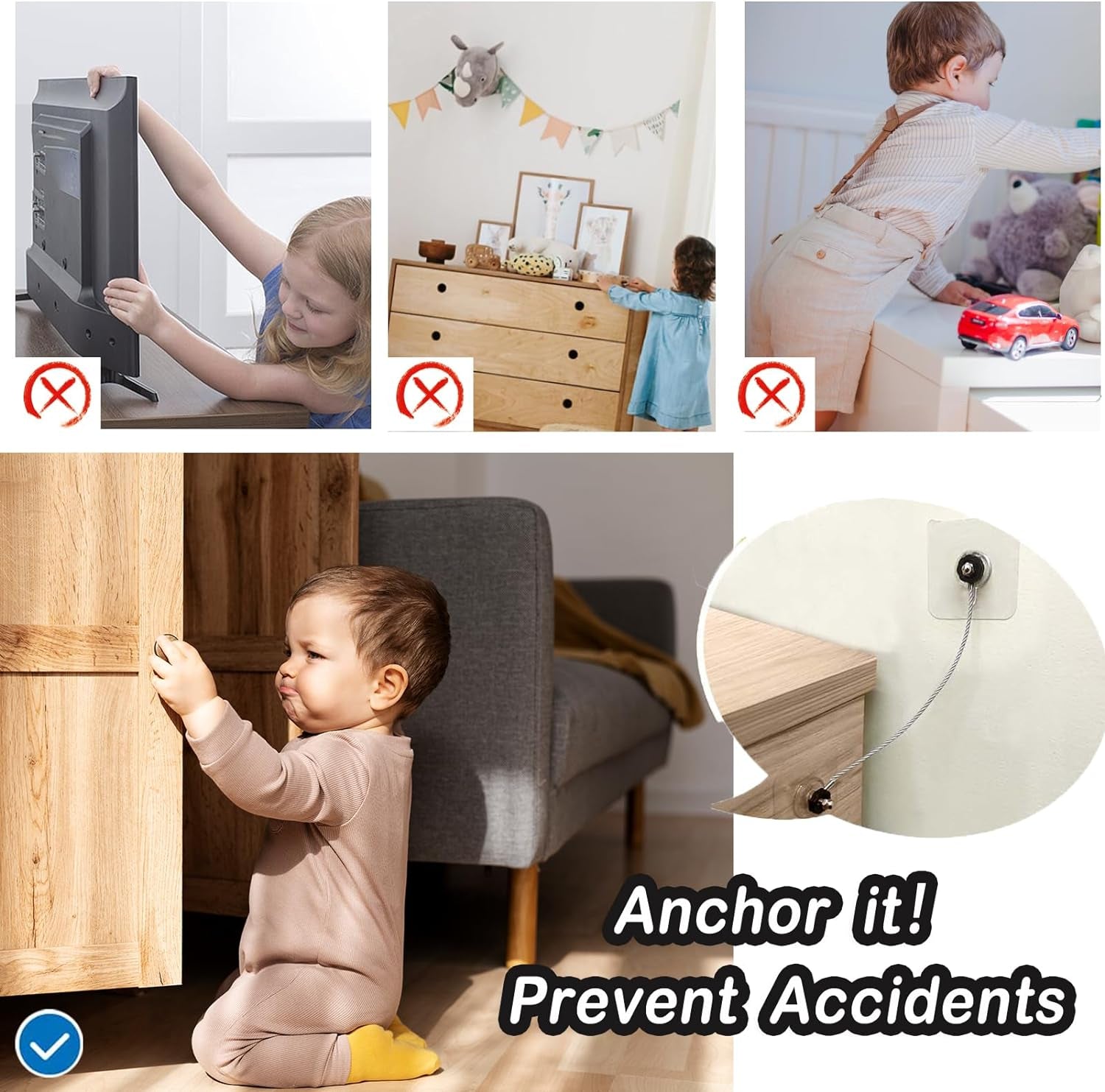 Fridge Lock,Baby Cabinet Locks,Furniture Anchors for Baby Proofing(16 Pcs) Adhesive Tv Safety Straps,Furniture Prevent Falling anti Tip Wall Anchor Earthquake Straps for Baby,Pets