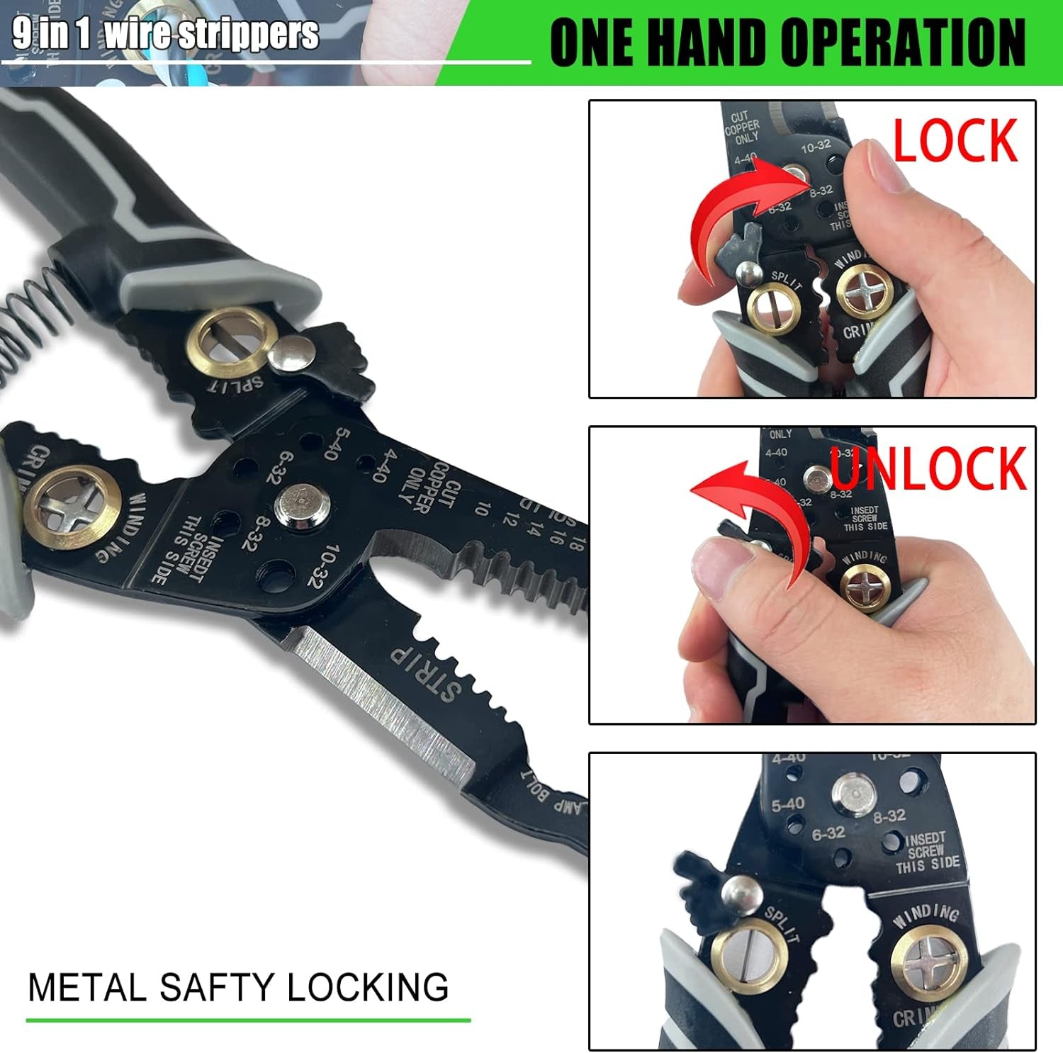 9 in 1 Wire Stripper Tool, Wire Strippers Electrical, 8" Cable Cutting Tool for Wire Stripping Cutting and Crimping (10-20 AWG Solid and Stranded Wire) with Wire Splitting and Winding