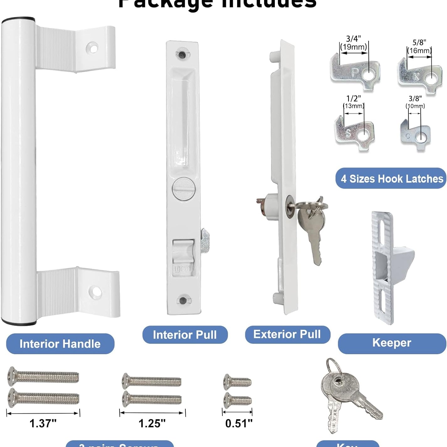 Sliding Glass Door Handle Set with Lock - Easy to Install,Patio Sliding Door Handle Fits for 1 to 1-1/8 Door Thickness,6-5/8" Screw Hole Spacing,Perfectly Replacement for Old Handle(White)