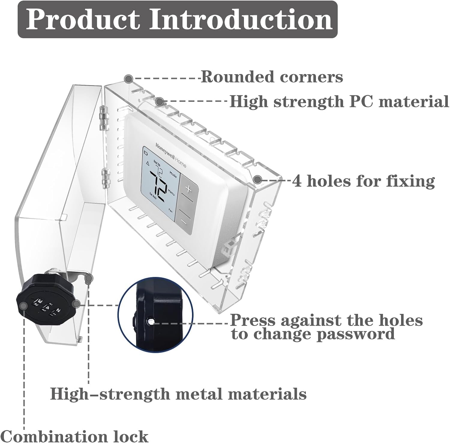 Large Thermostat Lock Box with Combination Lock, Clear Thermostat Cover Guard on Wall, AC Lock Box Cover Fits Thermostats 4.72"H X 6" W or Smaller (1Pack)