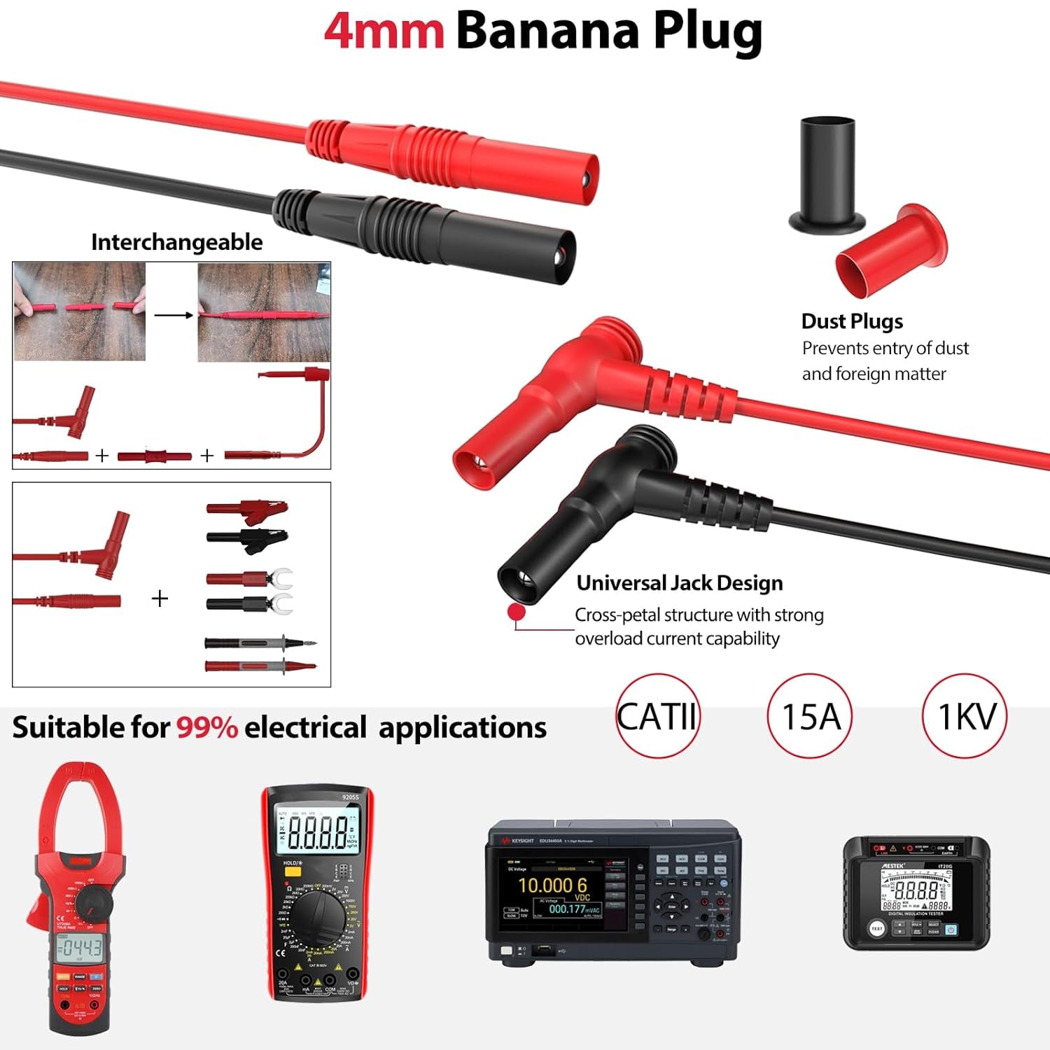 29PCS Multimeter Test Leads Kit with Alligator Clips, Banana Plug Test Leads and Test Probes 1000V 10A CAT III for Fluke/Kaiweets/Innova Multimeter/Voltmeter/Clamp Metert