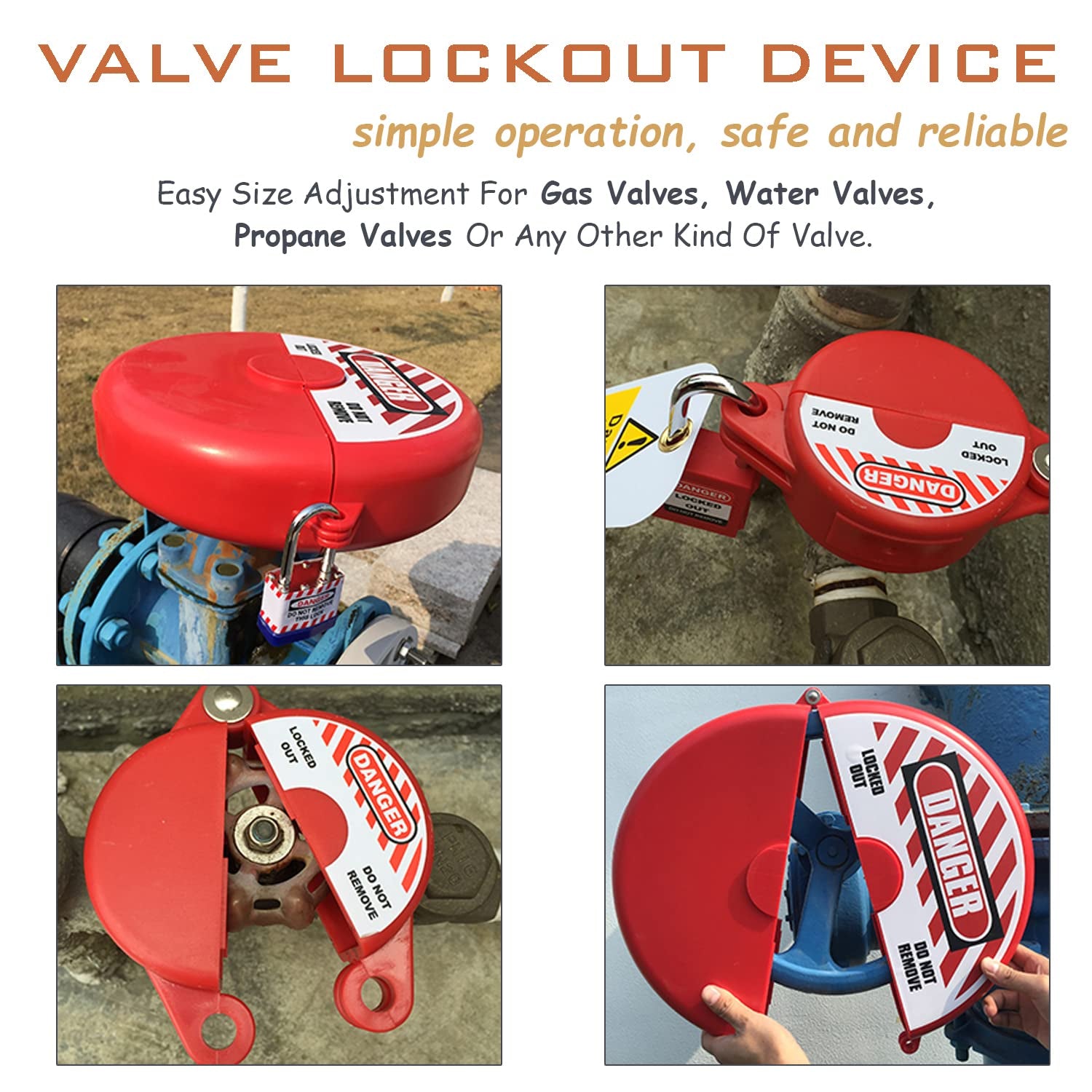 Gate Valve Lockout Device Rotating Plastic Outdoor Water Hose Protector Babyproof 2.5-5In Diameter Valve Handles Red Secure for Water Spigot Faucet Knob Oil Natural Gas Propane Tank Lock Outdoor