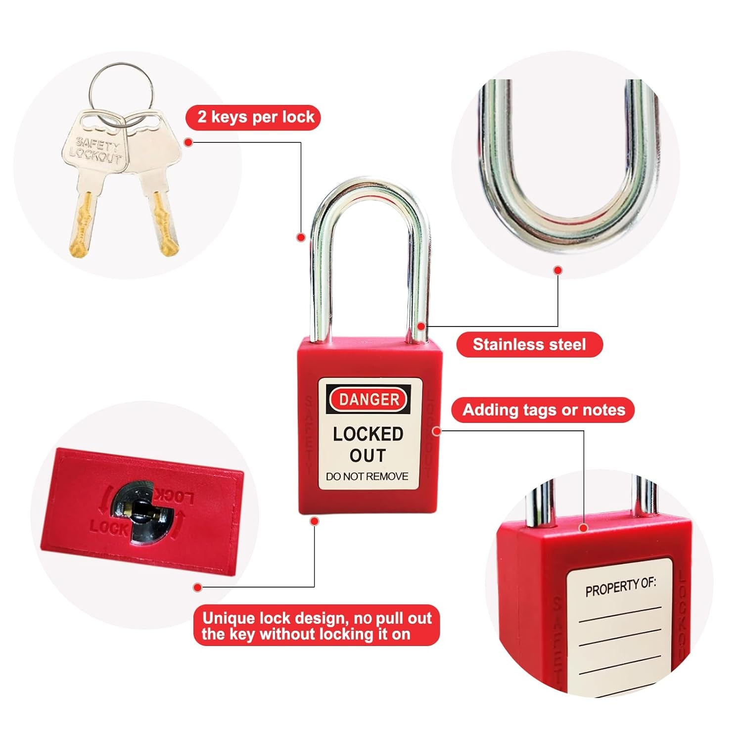 35 Pcs Electrical Lockout Tagout Kit - Plug Lockout, Hasps Clamp and Universal Circuit Breaker Lock, 4 Loto Safety Padlock with Number(2 Keys per Lock), Red Bag, Lockout Tags, Nylon Ties
