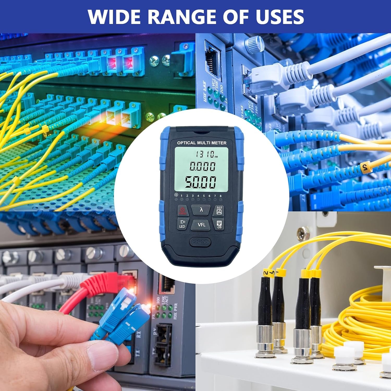 5-In-1 Fiber Tester - Fiber Optic Cable Tester, Portable Optical Power Meter with Fiber Optic Light, Optic Fiber Power Meter FC/SC/ST Universal Interface