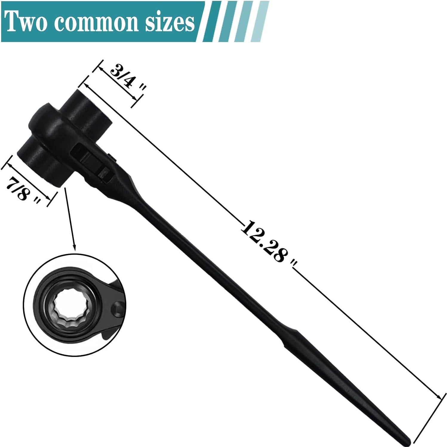 Reversible Ratcheting Wrench,Including 3/4",7/8" or 19Mm,22Mm,12 Point Double Ended Socket Ratcheting Podger Scaffold Spud Wrench（Black）