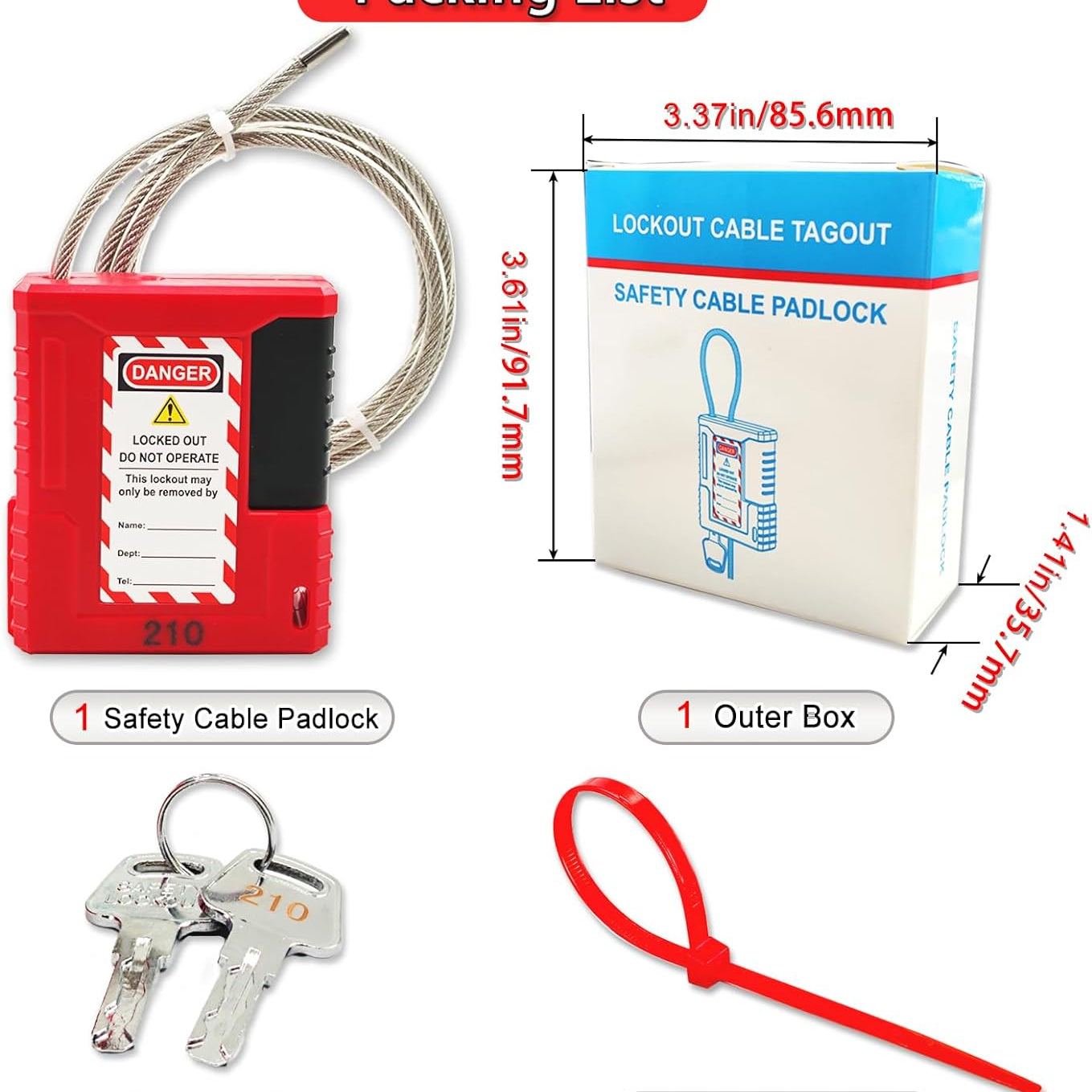 Lockout Tagout Cable Lock - 3.3Ft Adjustable Cable Lock, Steel Cable Lock with Vinyl Coating, Loto Cable for Lock Out Tag Out, Premium Grade, OSHA Compliant 0.16" Diameter,
