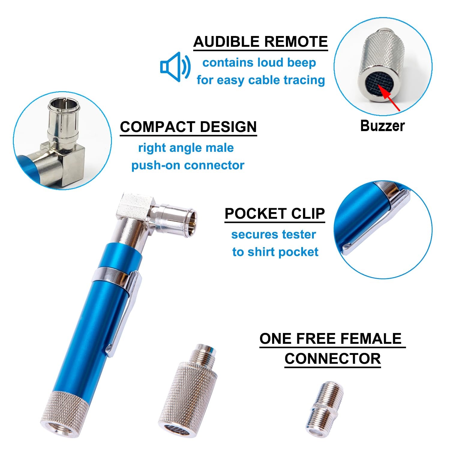 Coaxial Pocket Toner Pocket Continuity Tester(Tracer) and Toner with Light&Buzzer Voltage Toner and Barrel Connector Bundle for Testing Coax Cable, RG6, RG59, CATV Wire Tracer