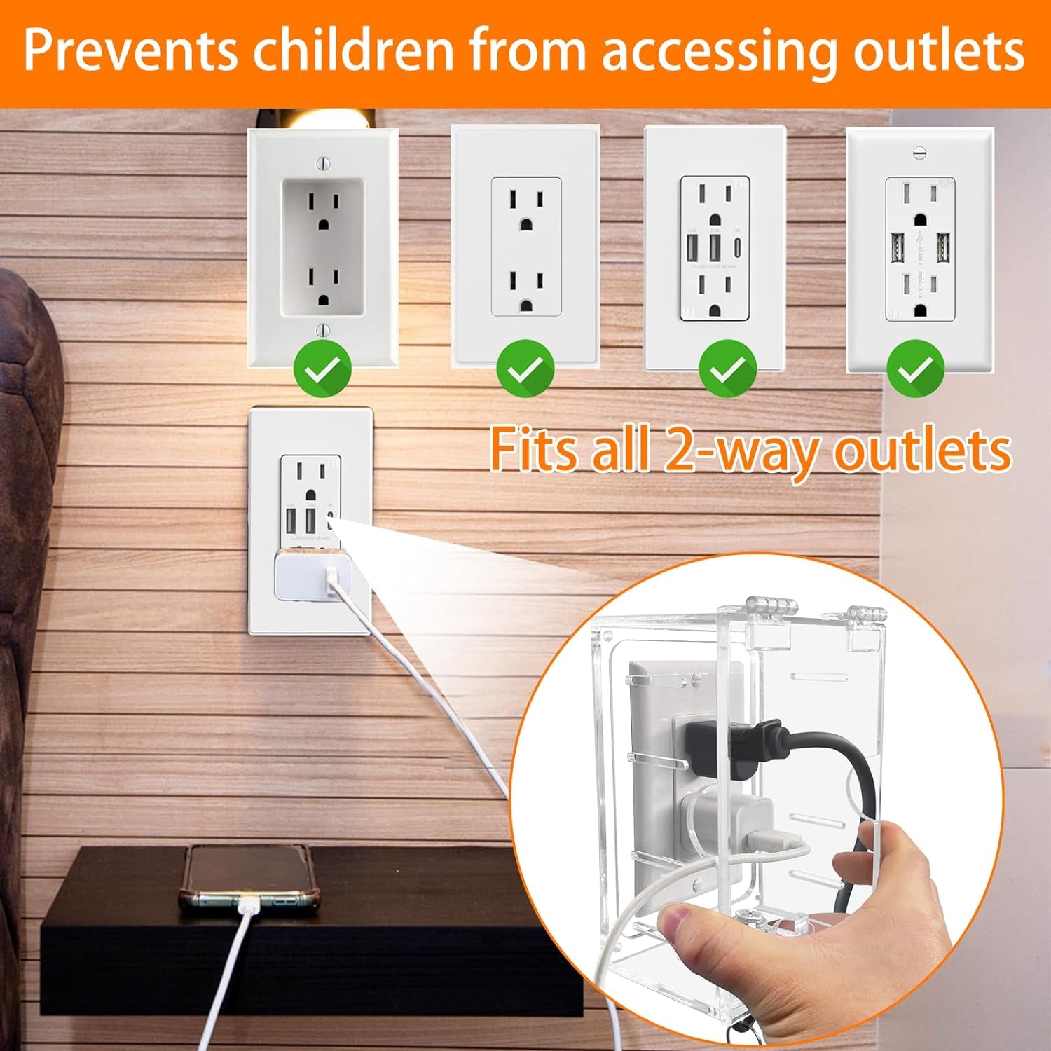 Baby Safety Outlet Cover Box,Outlet Covers,Plug Covers for Electrical Outlets,Socket Covers for Outlets Fit 4.95" H X 3.35" W X 2.56" D or Smaller,Provide Extra Space inside for Plugs,Adapters