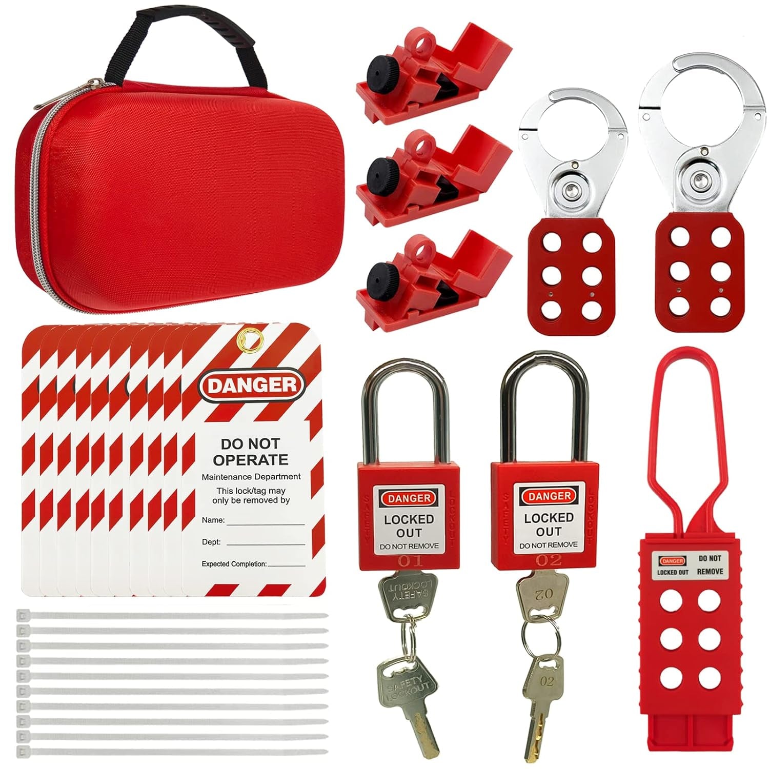 Electrical Lockout Tagout Kit -Lock Out Tag Kits for OSHA Compliance with Hasps，Universal Circuit Breaker Lock, Loto Tags, Safety Padlock(2 Keys per Lock) for Safe Electrical Lockouts