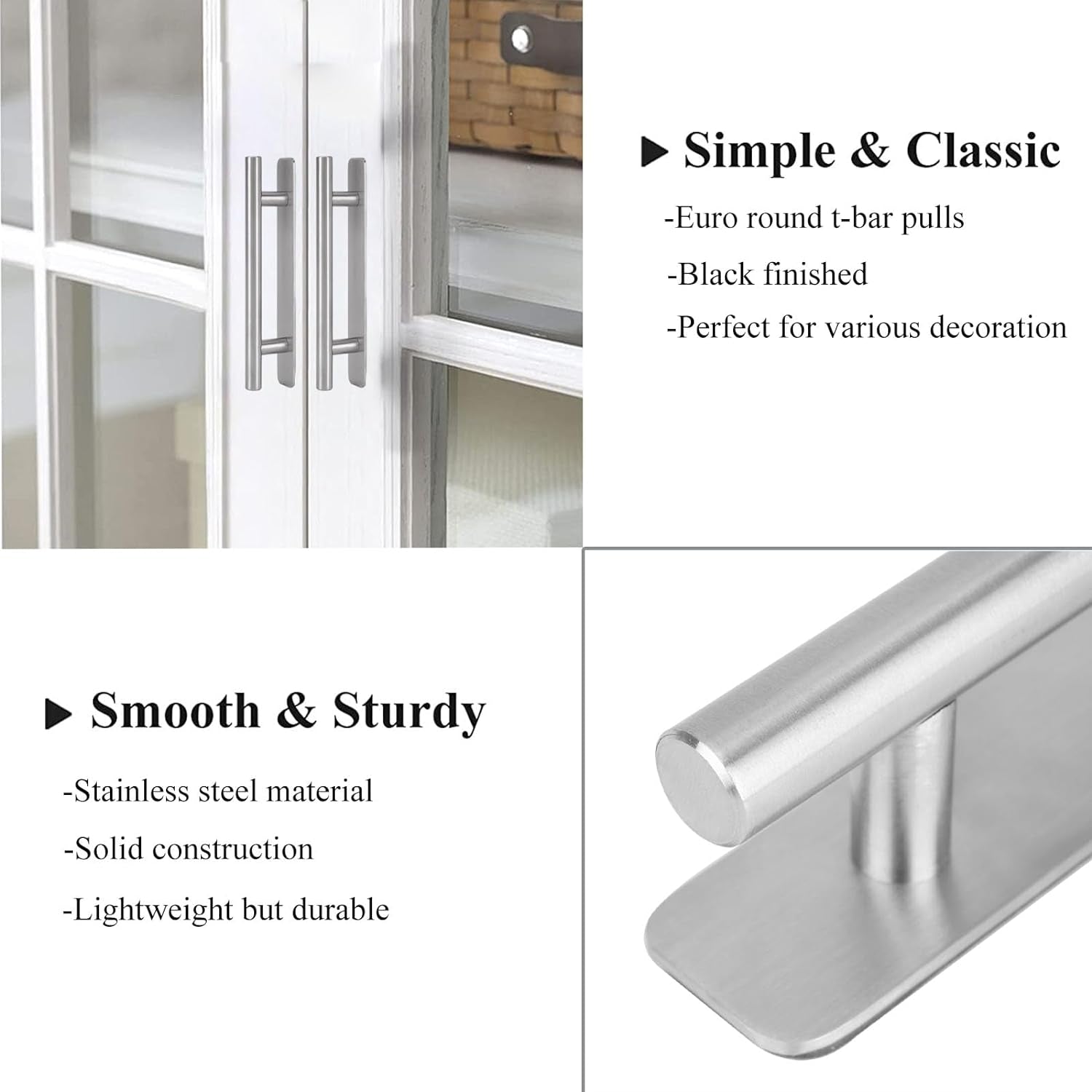 Self-Stick Instant Cabinet Drawer Handles Pulls - 5" Stainless Steel Adhesive Door Handles, No Drilling Design, Stick on Handle for Cabinets Drawer Door Window Wardrobe Handle - 2Pcak