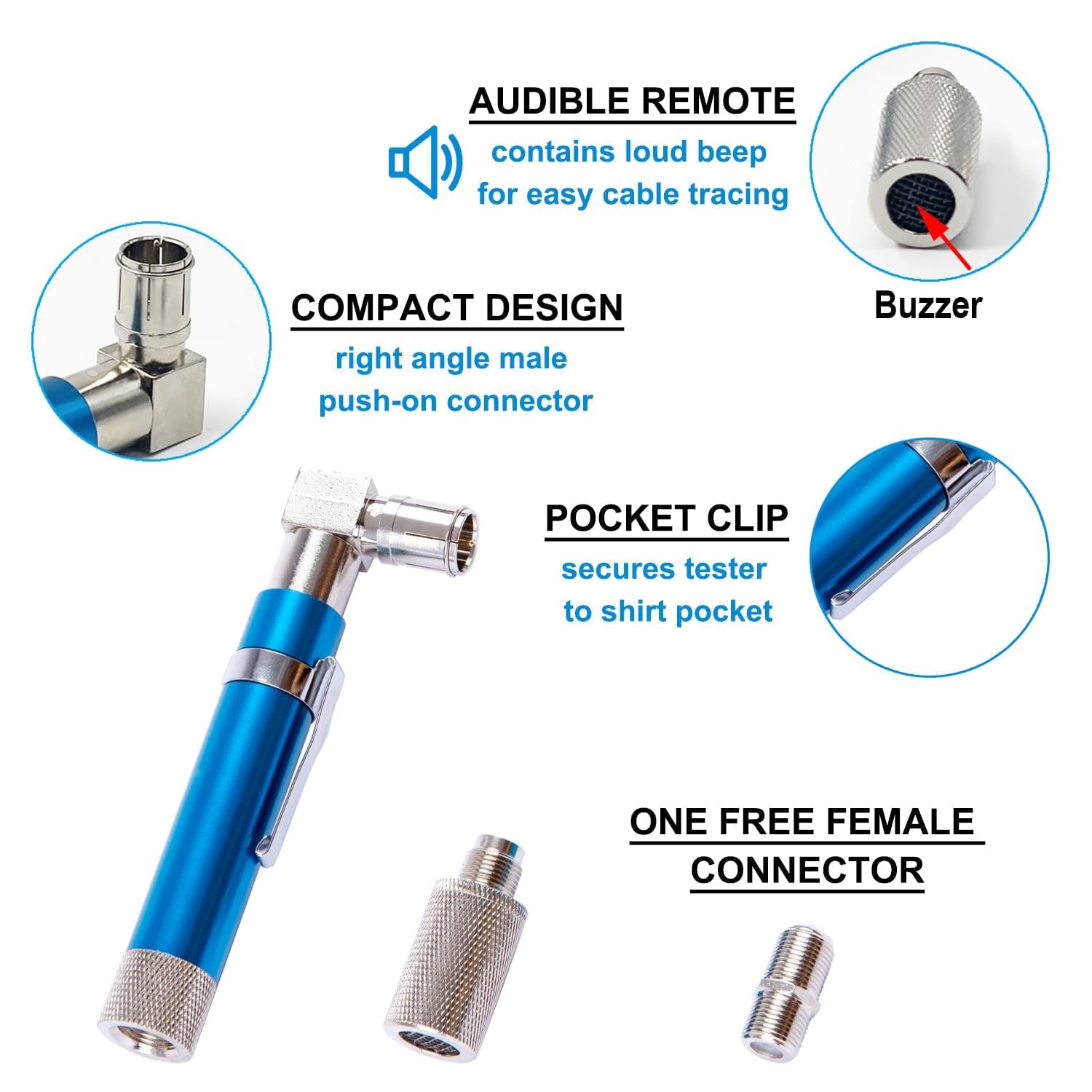 Coaxial (Coax) Cable Tester,Voltage Protected Coax Cable Wire Tracer Pocket Continuity Tester & Toner with Audible Beep and LED